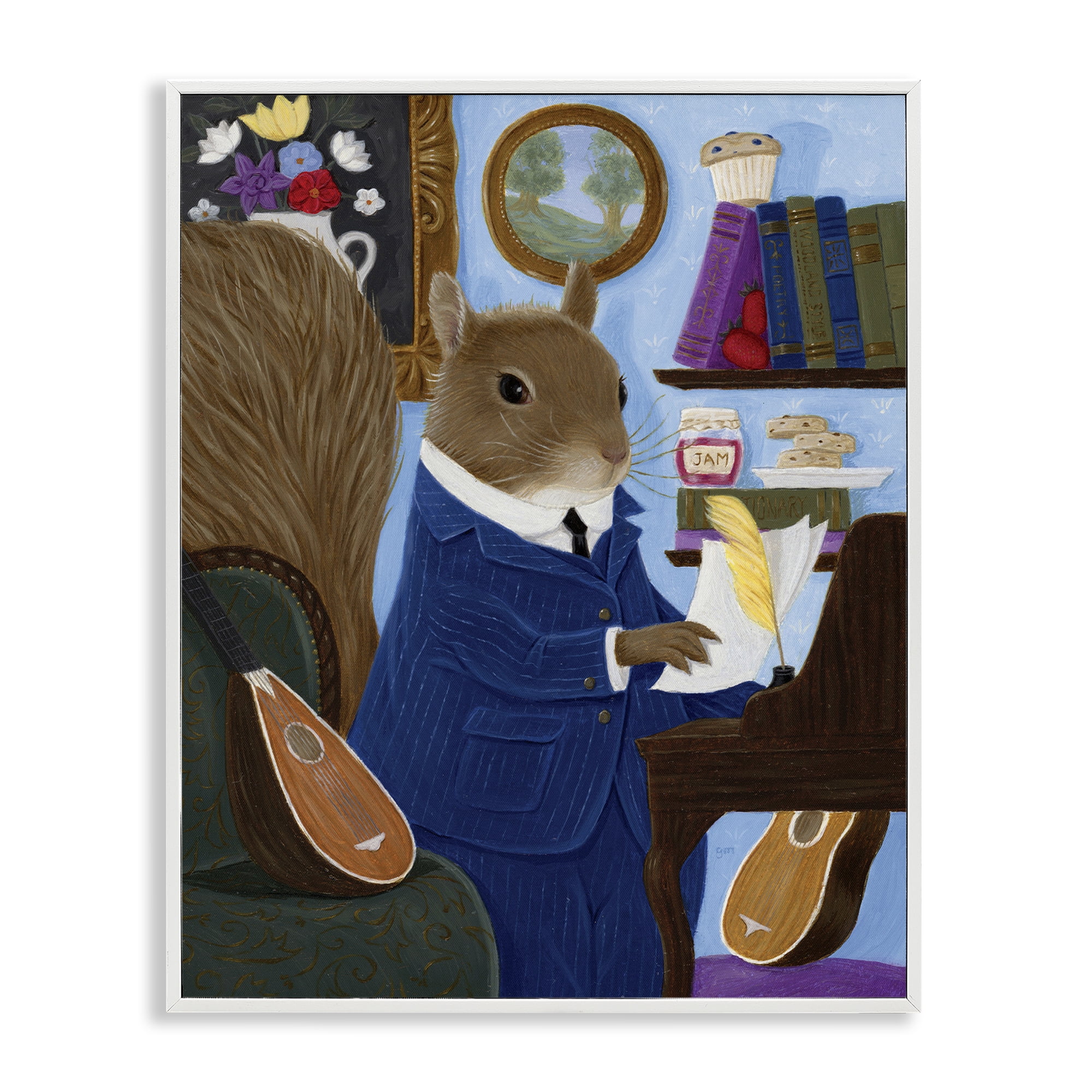 Stupell Industries Gentleman Squirrel Composing White Framed Giclee Art, design by Gina Matarazzo