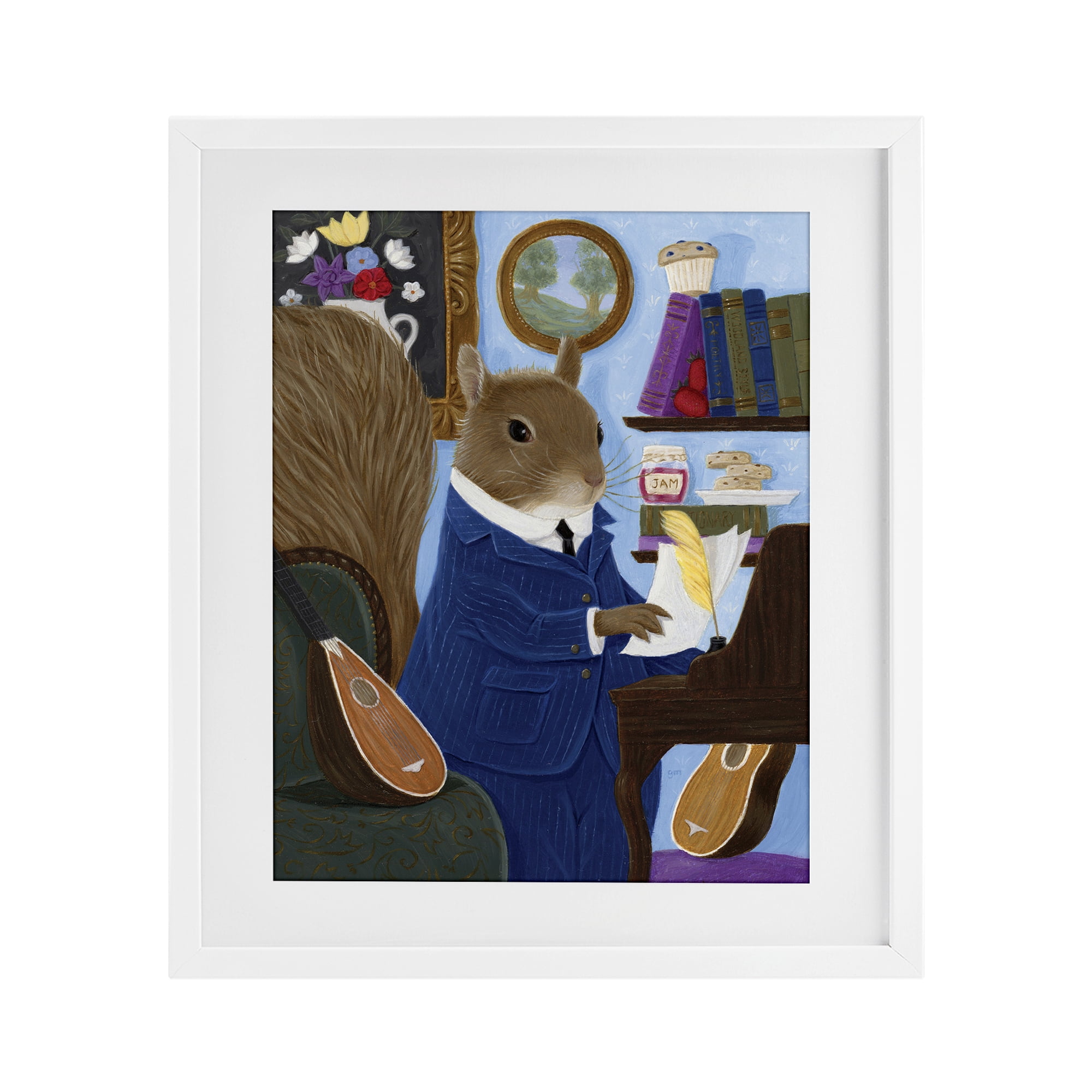 Stupell Industries Gentleman Squirrel Composing White Framed Print Under Glass, design by Gina Matarazzo