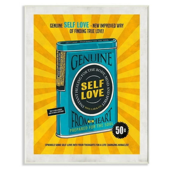 Stupell Industries Genuine Self Love Vintage Comic Book Blue Yellow Design Wall Plaque by Ester Kay