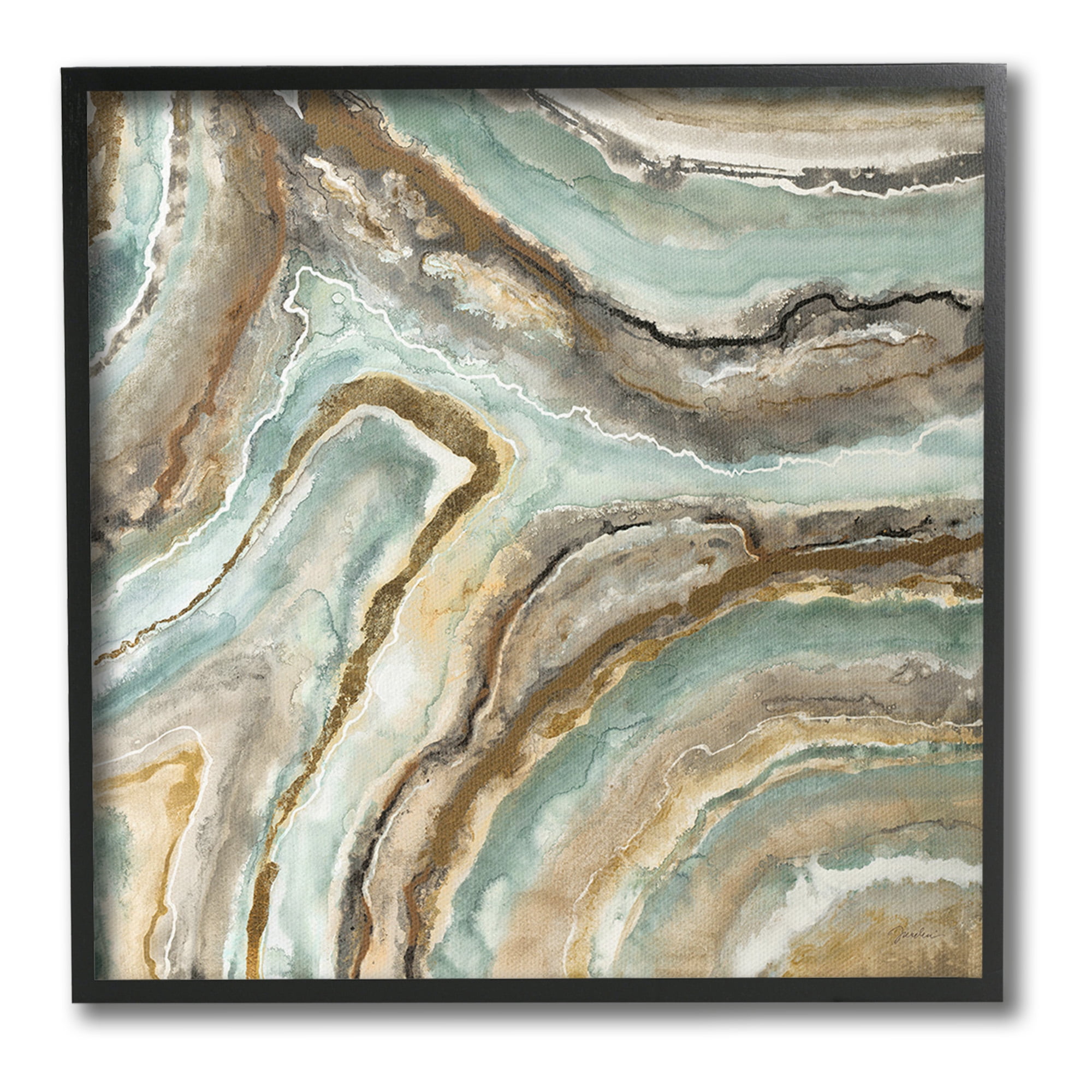Stupell Industries Geode Mineral Pattern Abstract Painting Black Framed Art Print Wall Art, 24 x 24