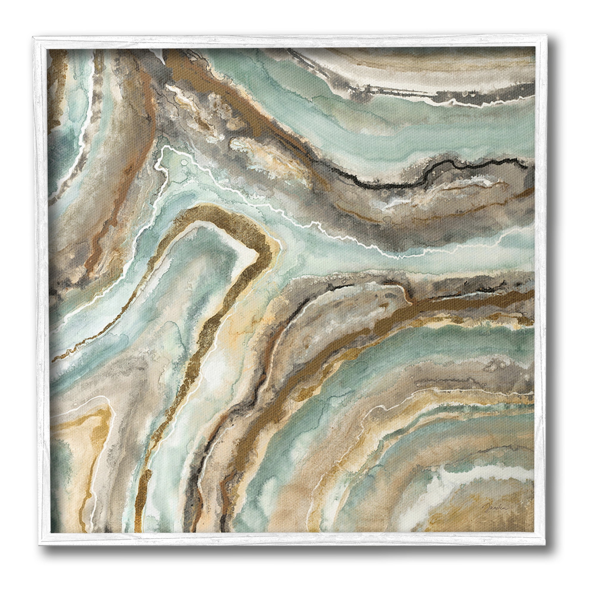 Stupell Industries Geode Mineral Pattern Abstract Painting White Framed Art Print Wall Art, 17 x 17