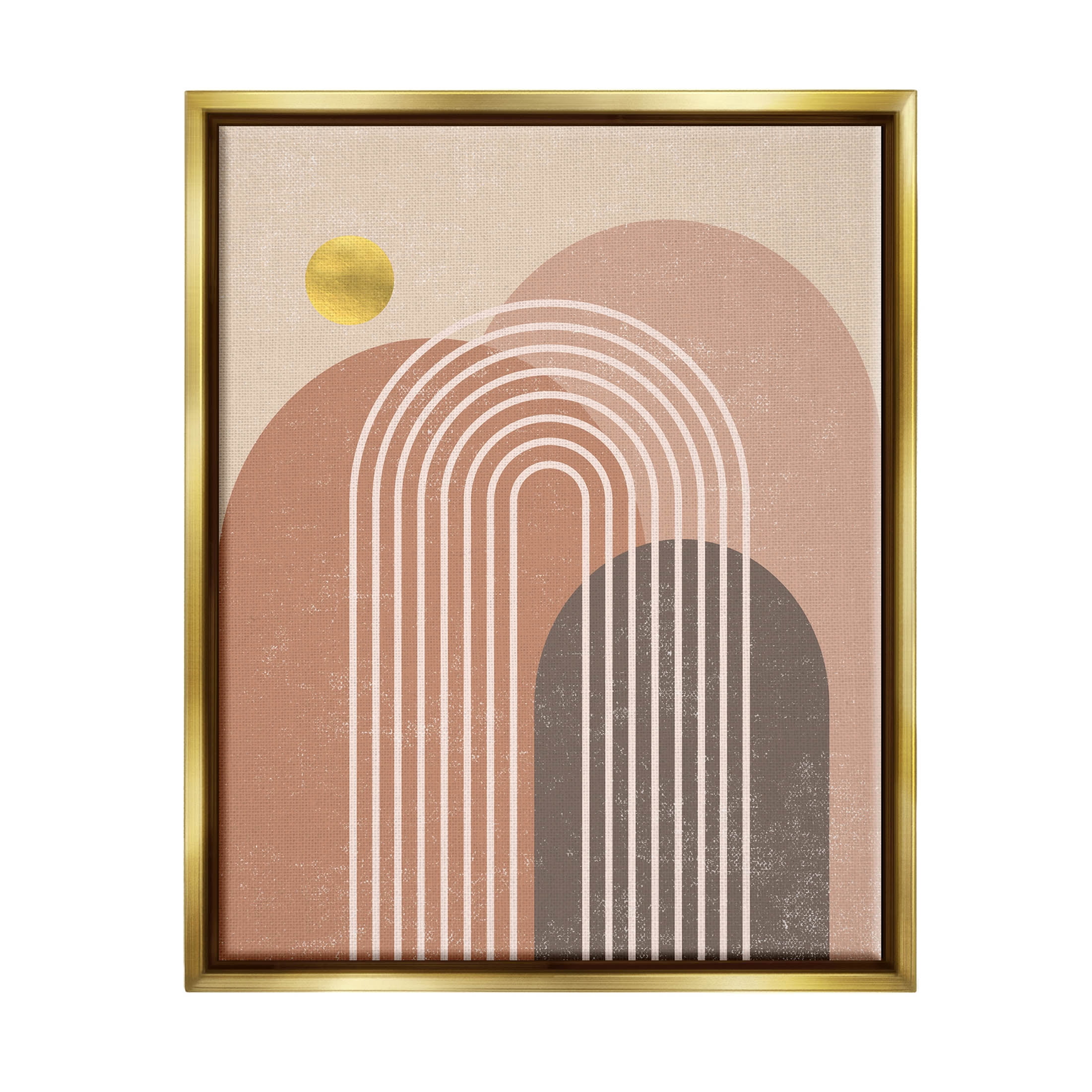 Stupell Industries Geometric Abstract Arch Shapes Graphic Art Metallic Gold Floating Framed Canvas Print Wall Art, Design by Caroline Alfreds