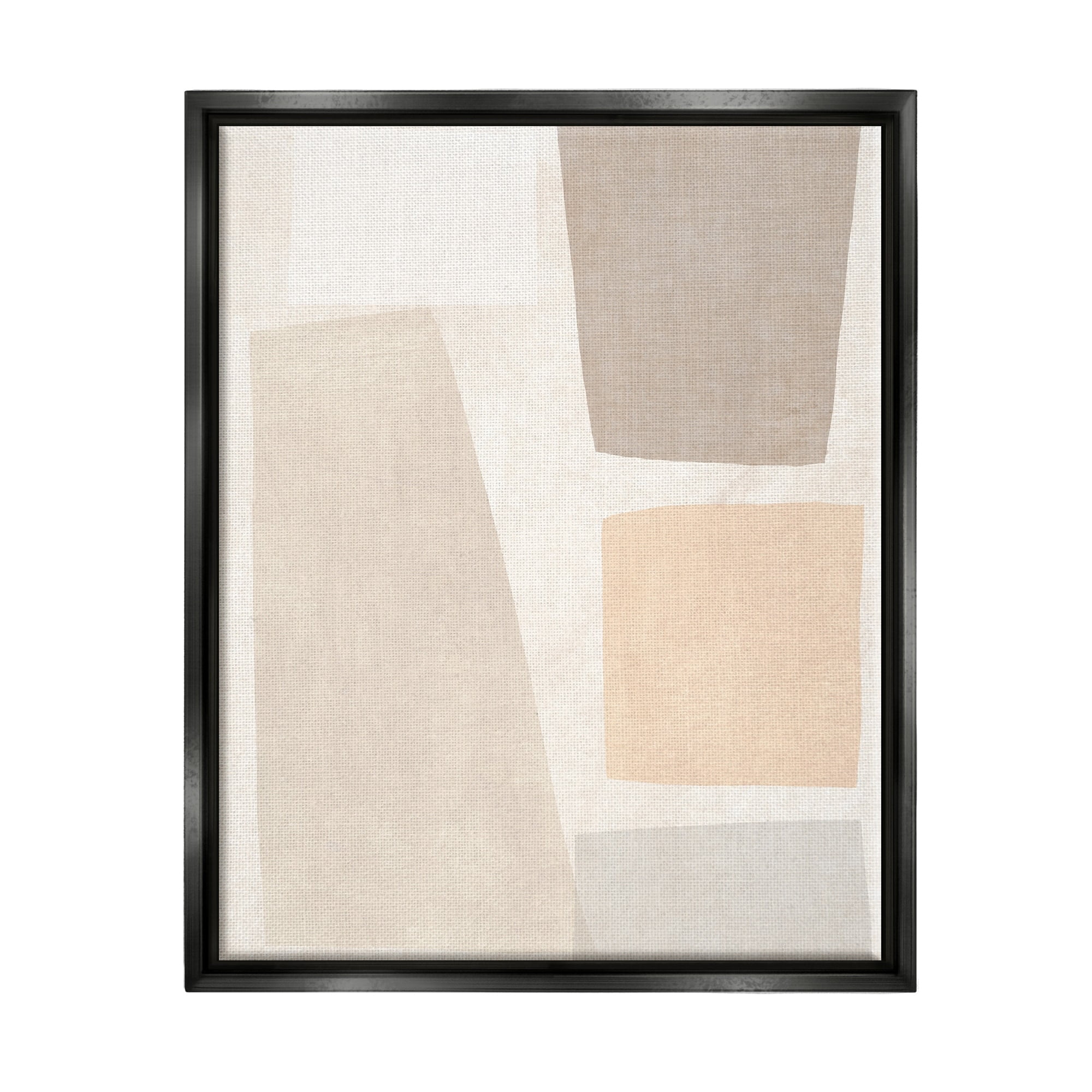 Stupell Industries Geometric Abstract Collage Blocked Neutral Brown Shapes Jet Black Framed Floating Canvas Wall Art, 16x20, by June Erica Vess