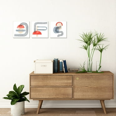 Stupell Industries Geometric Abstract Shapes Red Blue Watercolor Designs Wall Plaque by Grace Popp, 3 Piece, 12" x 12", Wall Plaque