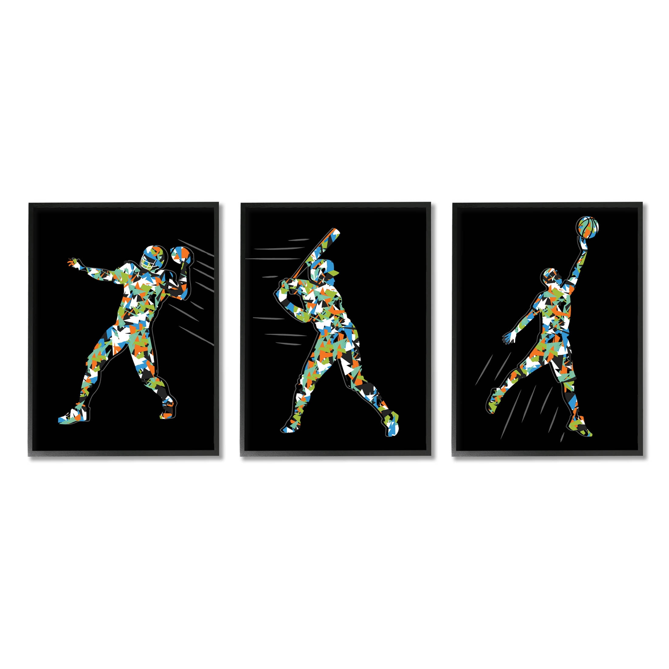 Stupell Industries Geometric Athlete Patterned Sports Graphic Art Black Framed Art Print Wall Art, Set of 3, Design by Arrolynn Weiderhold