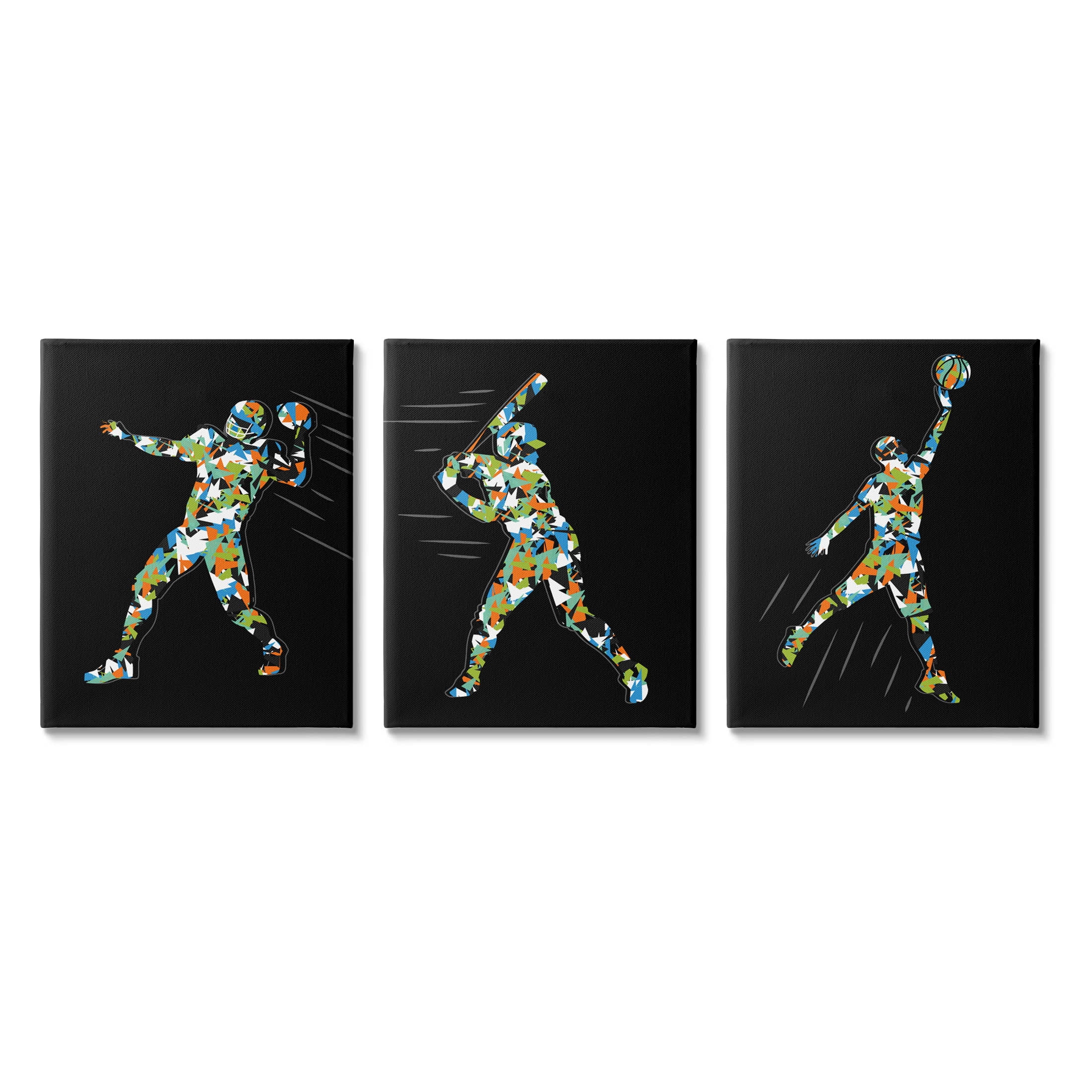 Stupell Industries Geometric Athlete Patterned Sports Graphic Art Gallery Wrapped Canvas Print Wall Art, Set of 3, Design by Arrolynn Weiderhold
