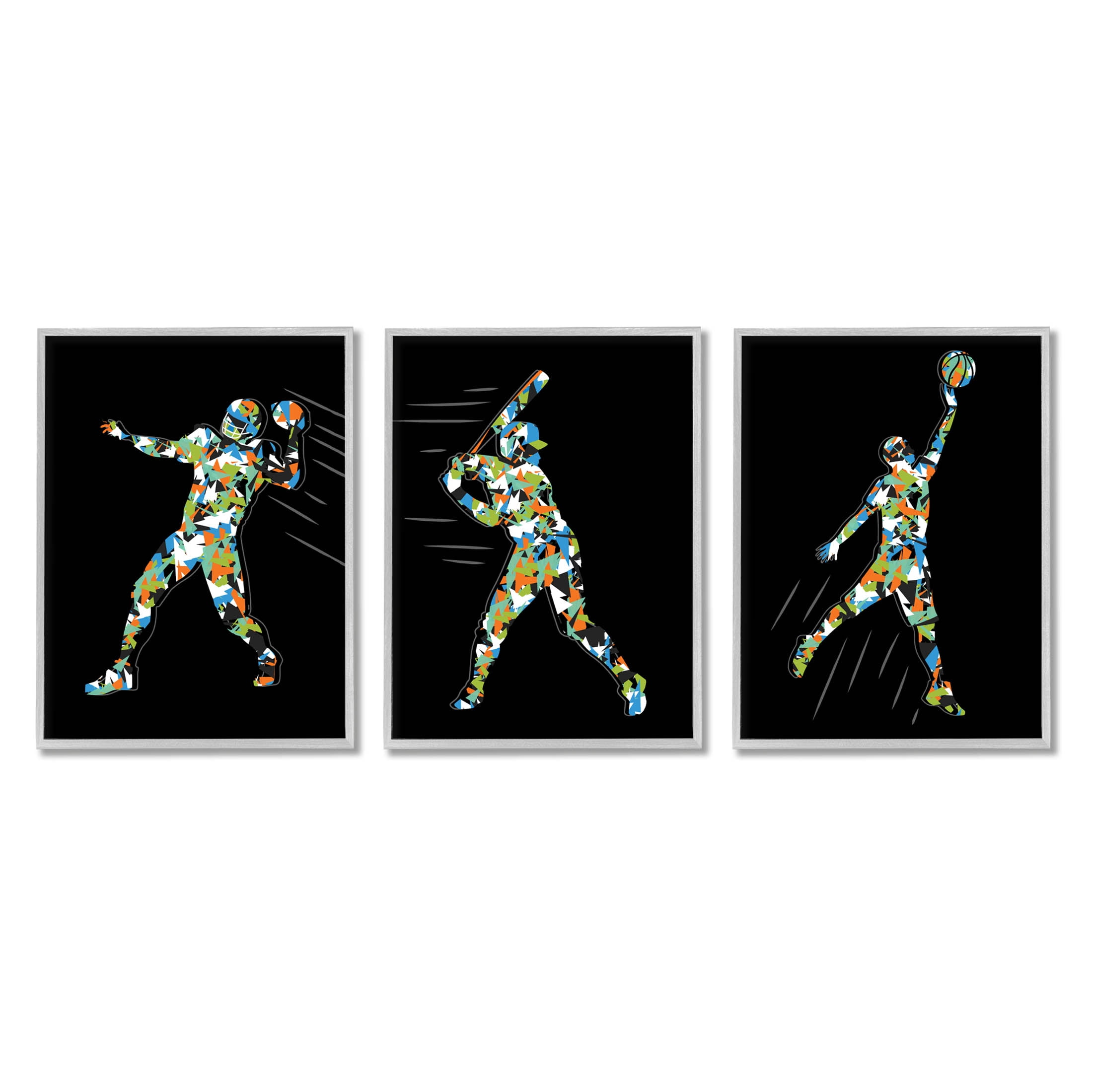 Stupell Industries Geometric Athlete Patterned Sports Graphic Art Gray Framed Art Print Wall Art, Set of 3, Design by Arrolynn Weiderhold