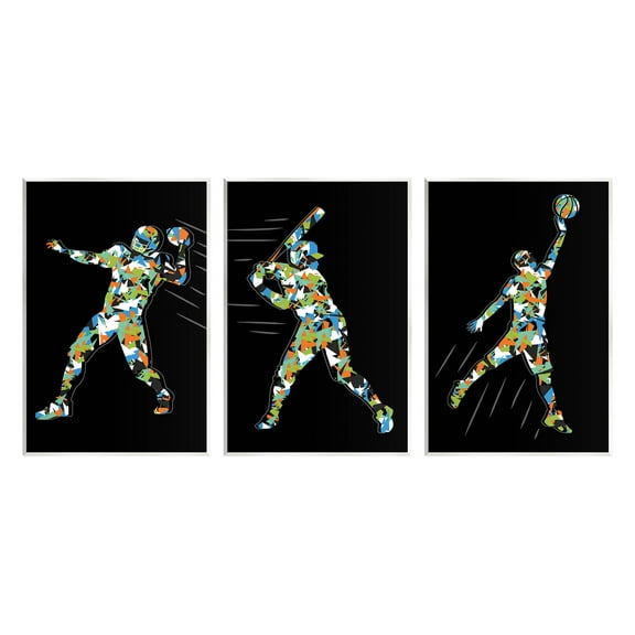 Stupell Industries Geometric Athlete Patterned Sports Graphic Art Unframed Art Print Wall Art, Set of 3, Design by Arrolynn Weiderhold
