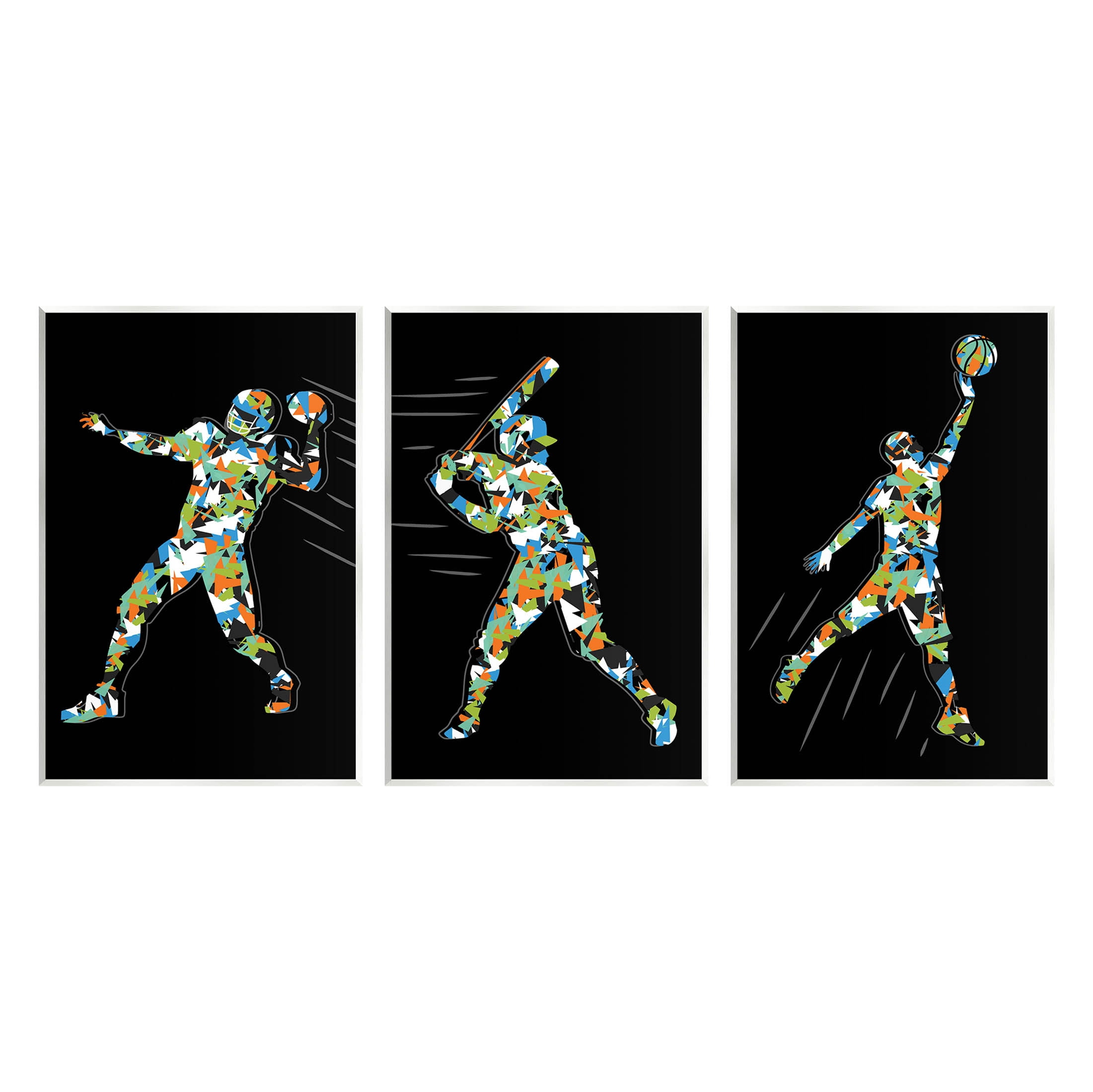 Stupell Industries Geometric Athlete Patterned Sports Graphic Art Unframed Art Print Wall Art, Set of 3, Design by Arrolynn Weiderhold