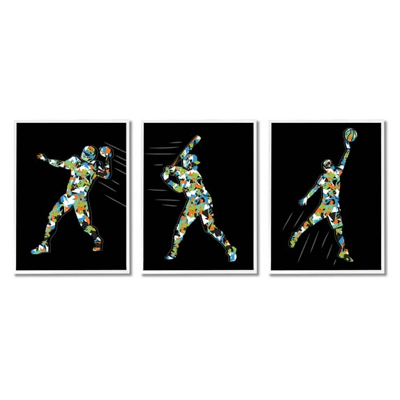 Stupell Industries Geometric Athlete Patterned Sports Graphic Art White Framed Art Print Wall Art, Set of 3, Design by Arrolynn Weiderhold