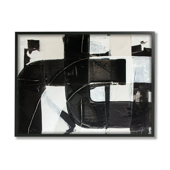Stupell Industries Geometric Black White Abstract Industrial Shapes Paintings Black Framed Art Print Wall Art, 16x20, by Kent Youngstrom
