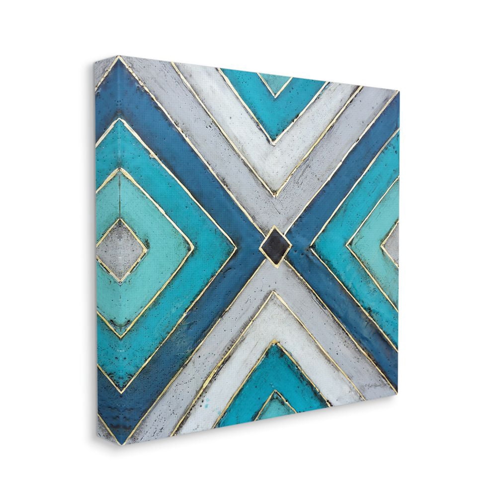 Stupell Industries Geometric Blue Grey Tile Symmetrical Patterned Design Canvas Wall Art Design by Britt Hallowell, 24" x 24"