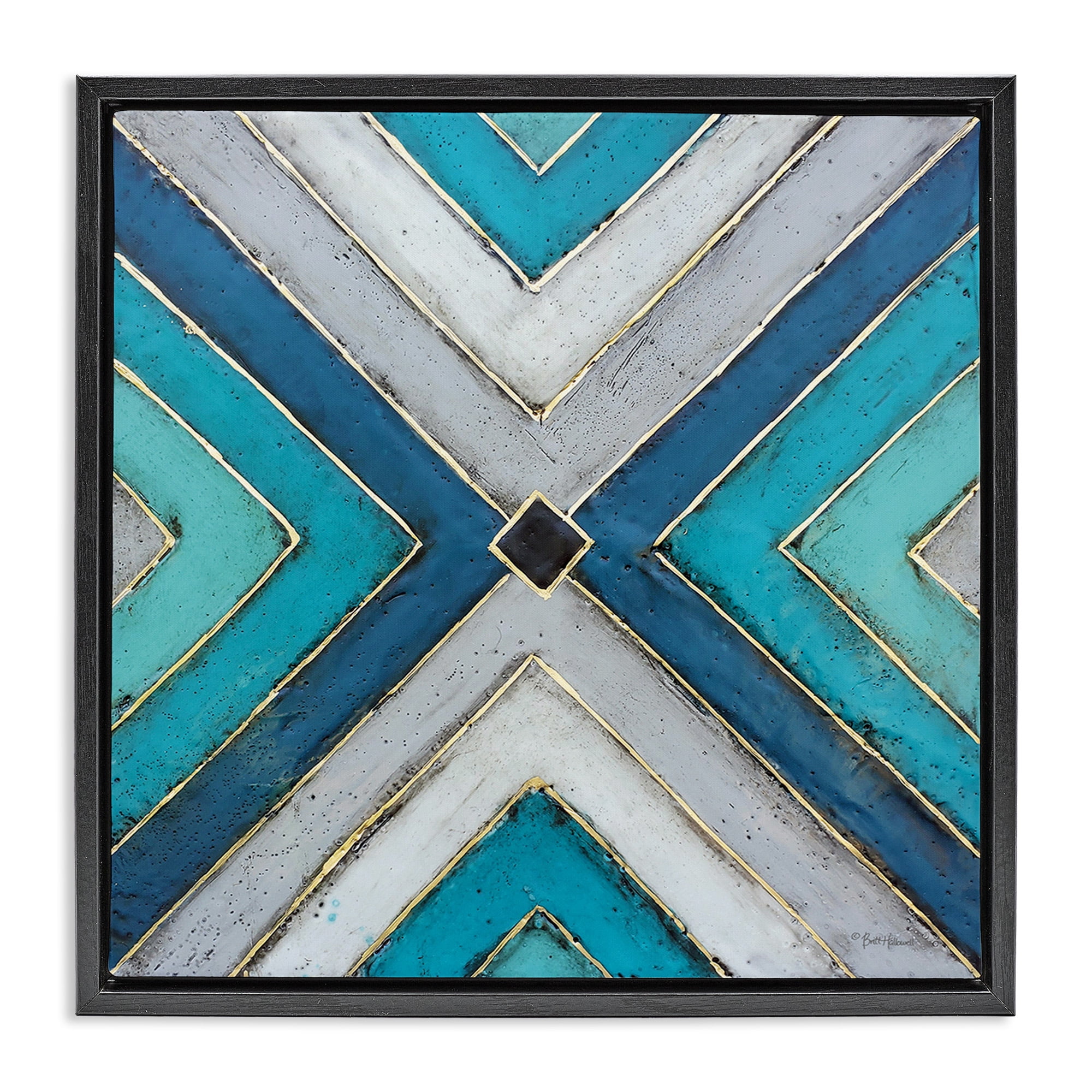 Stupell Industries Geometric Blue Symmetrical Design Abstract Photography Black Floater Framed Canvas Art Print Wall Art, 18 x 18