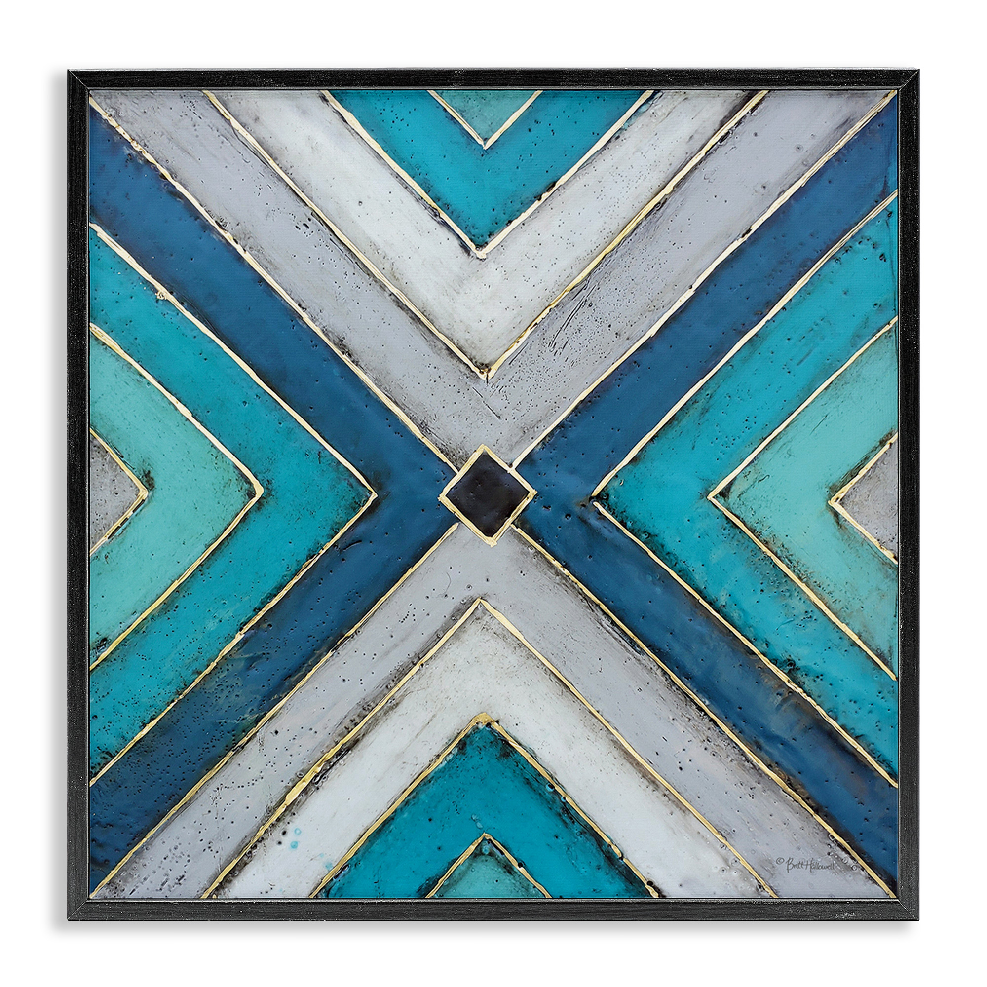 Stupell Industries Geometric Blue Symmetrical Design Abstract Photography Black Framed Art Print Wall Art, 17 x 17