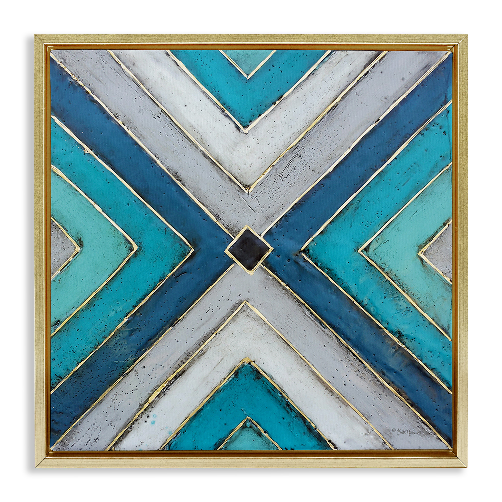 Stupell Industries Geometric Blue Symmetrical Design Abstract Photography Gold Floater Framed Canvas Art Print Wall Art, 25 x 25