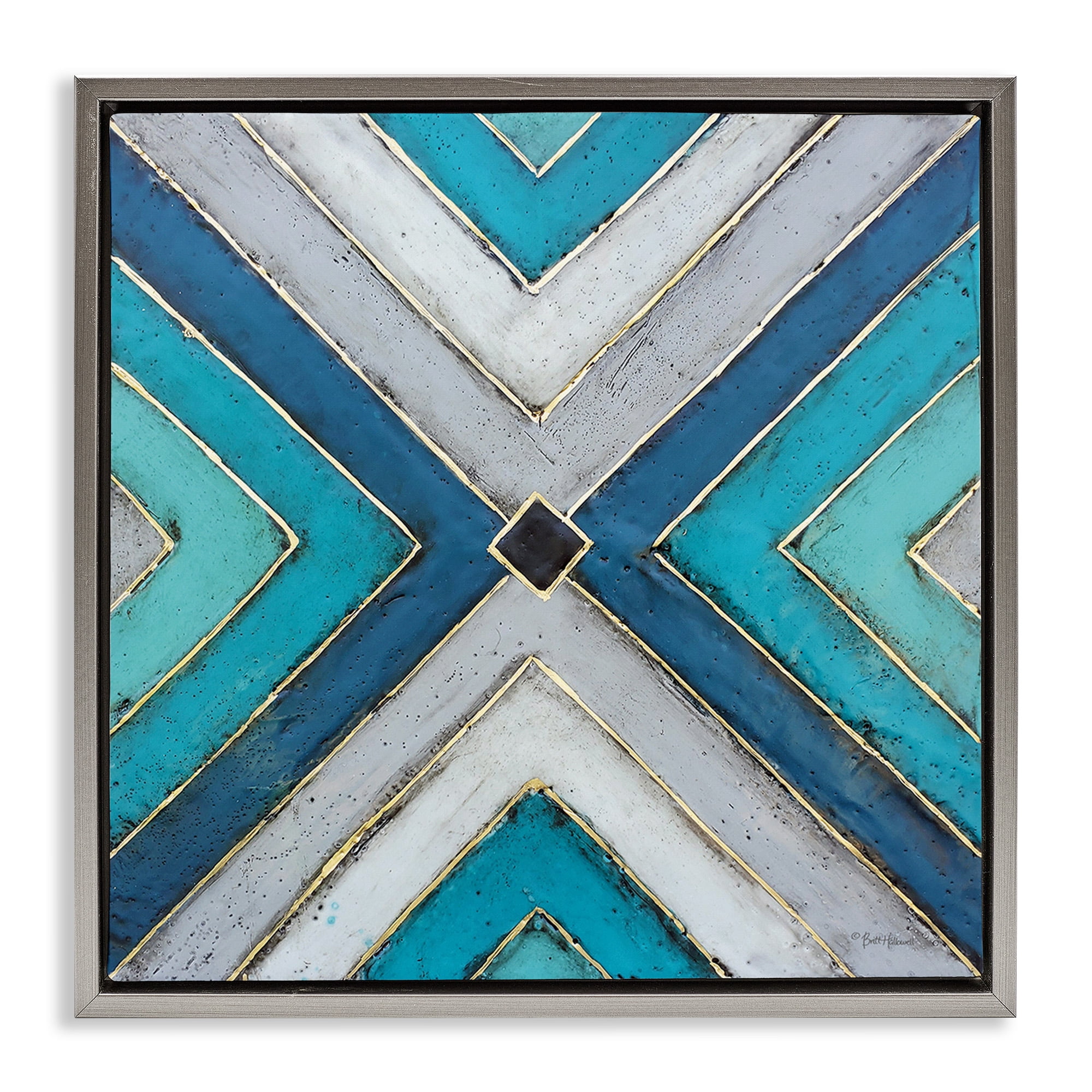 Stupell Industries Geometric Blue Symmetrical Design Abstract Photography Gray Floater Framed Canvas Art Print Wall Art, 18 x 18