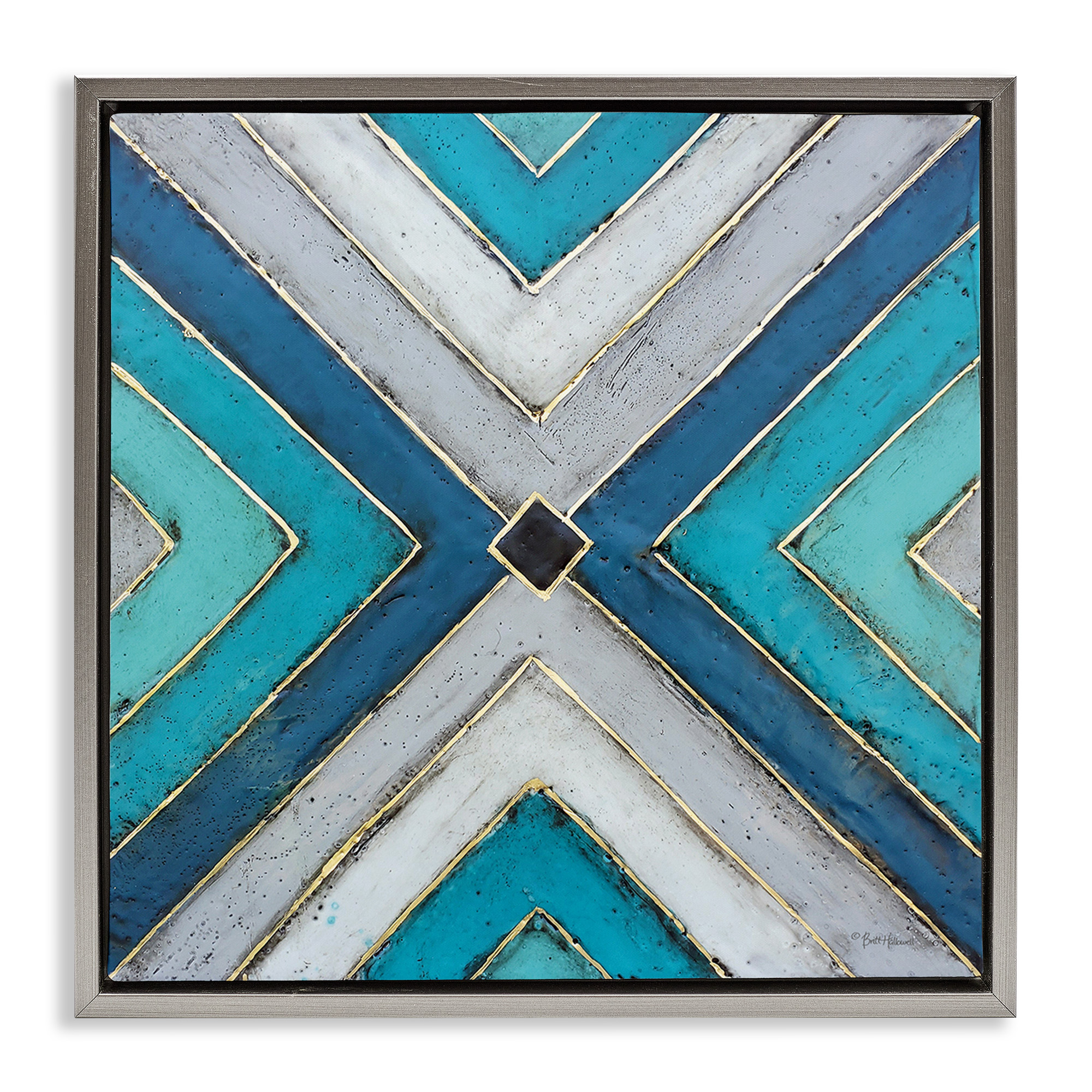 Stupell Industries Geometric Blue Symmetrical Design Abstract Photography Gray Floater Framed Canvas Art Print Wall Art, 25 x 25