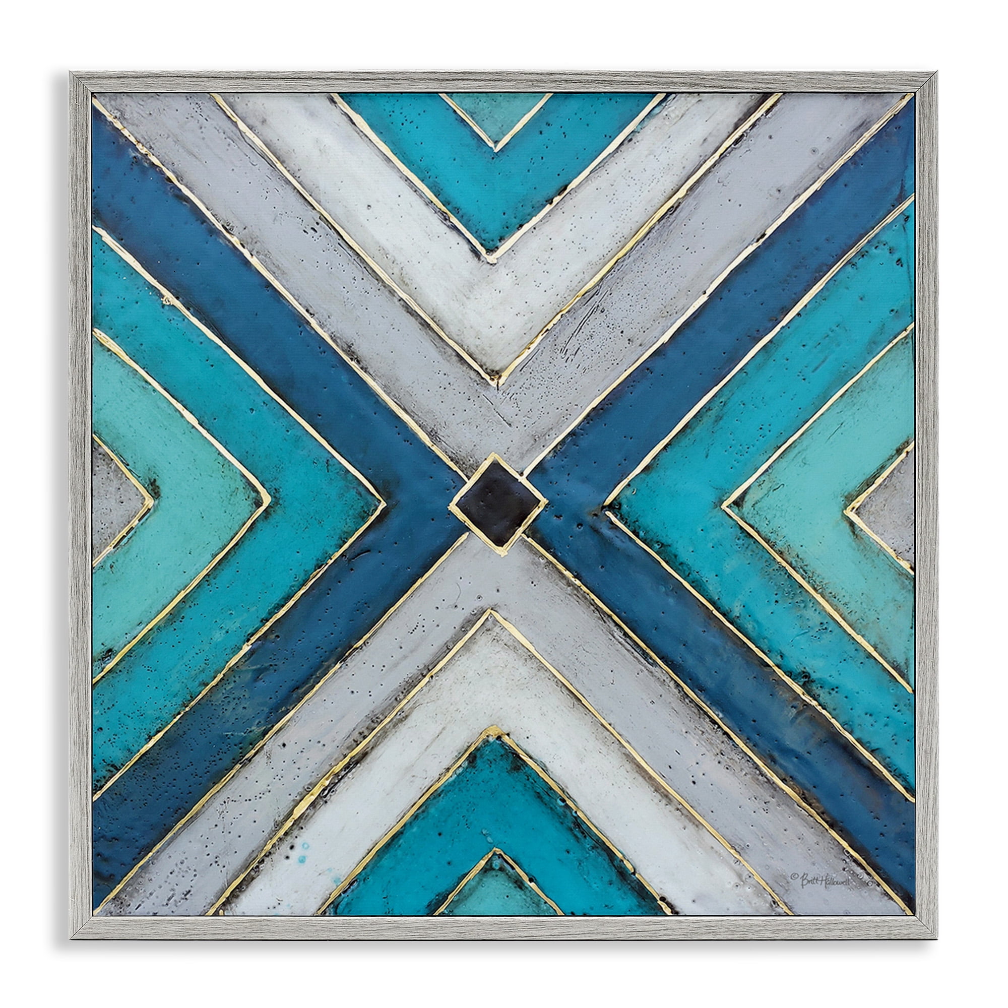 Stupell Industries Geometric Blue Symmetrical Design Abstract Photography Gray Framed Art Print Wall Art, 24 x 24