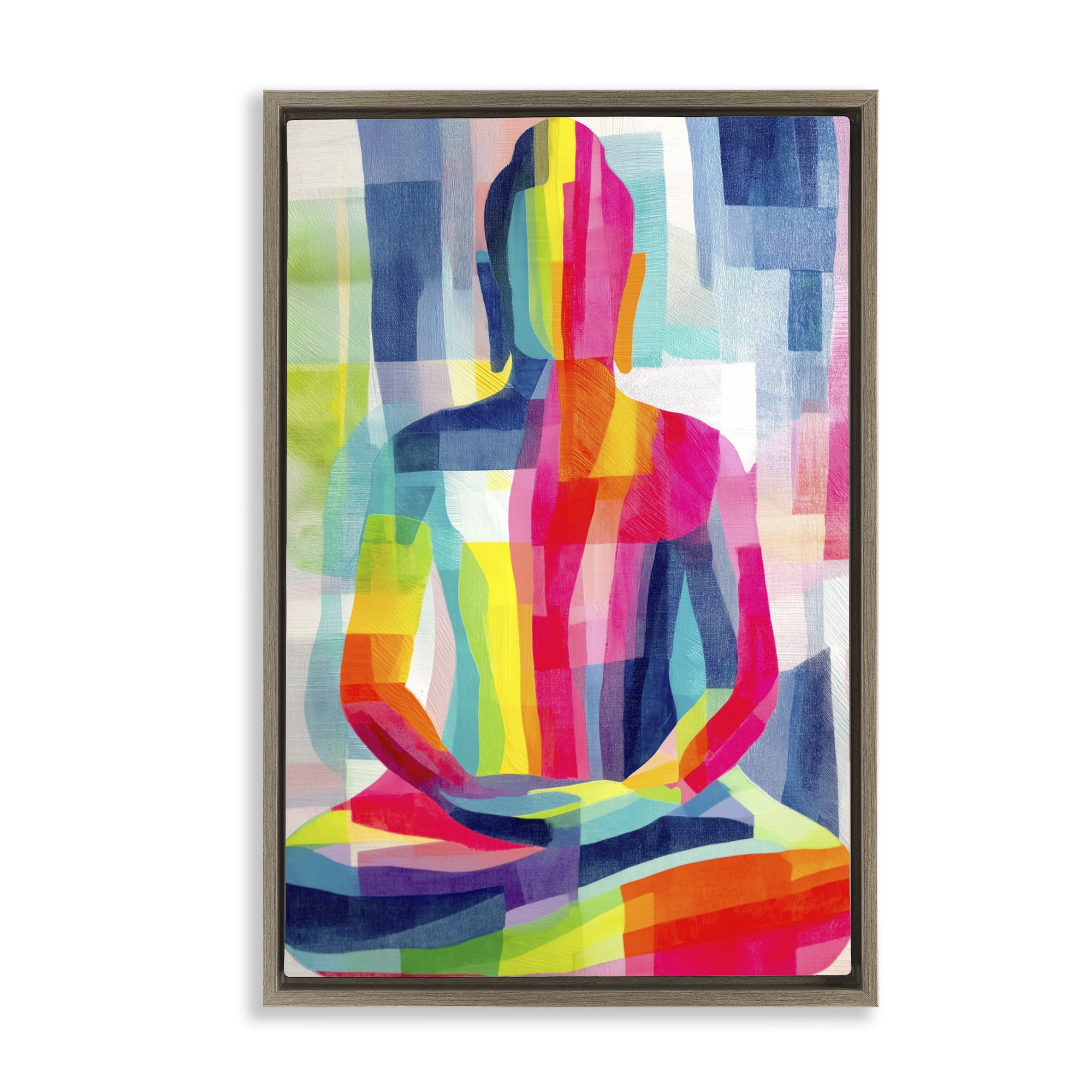 Geometric Buddha In Spectrum Brown Floating Frame Canvas Art, 21 x 31, By Chromatic Storm Studio