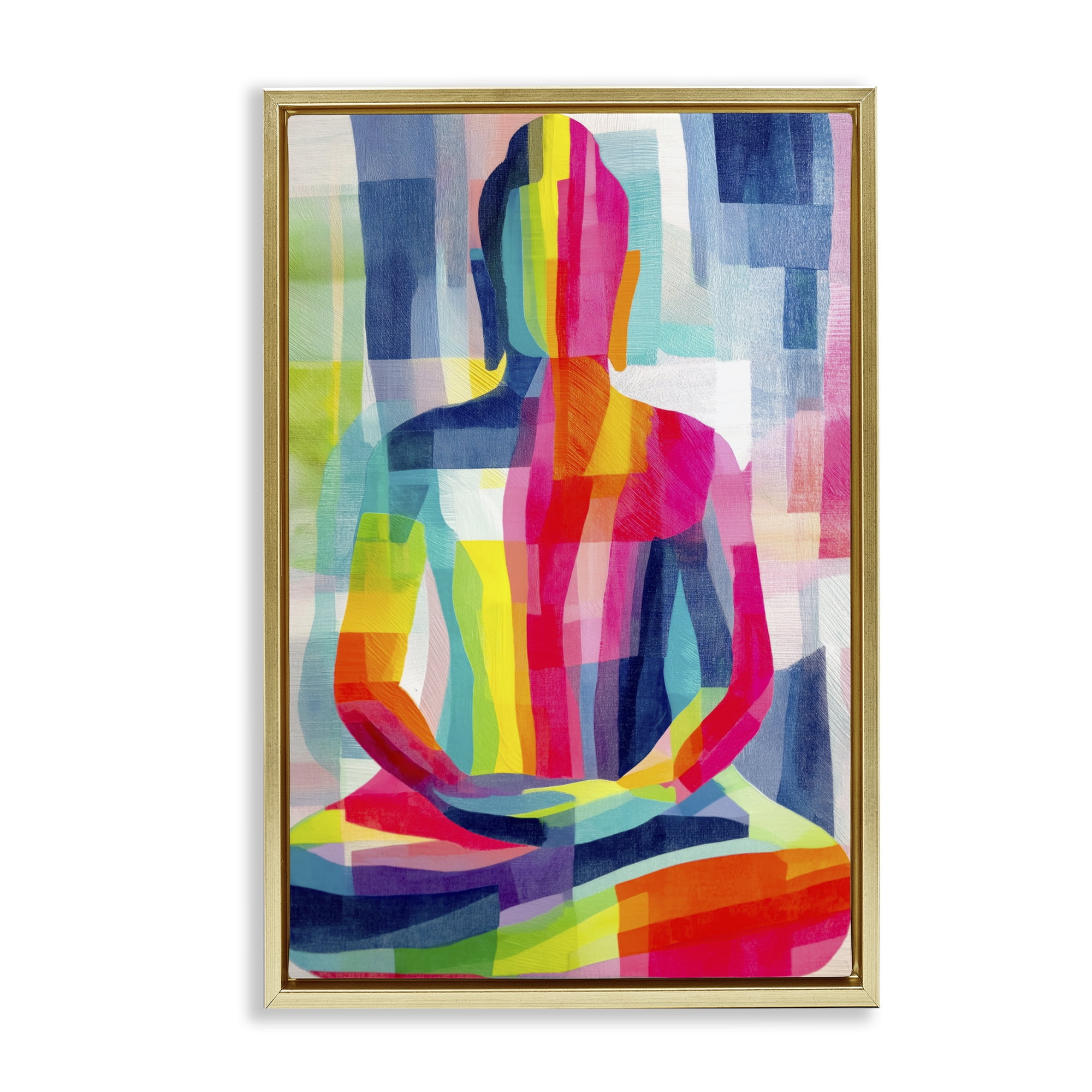Geometric Buddha In Spectrum Gold Floating Frame Canvas Art, 17 x 25, By Chromatic Storm Studio