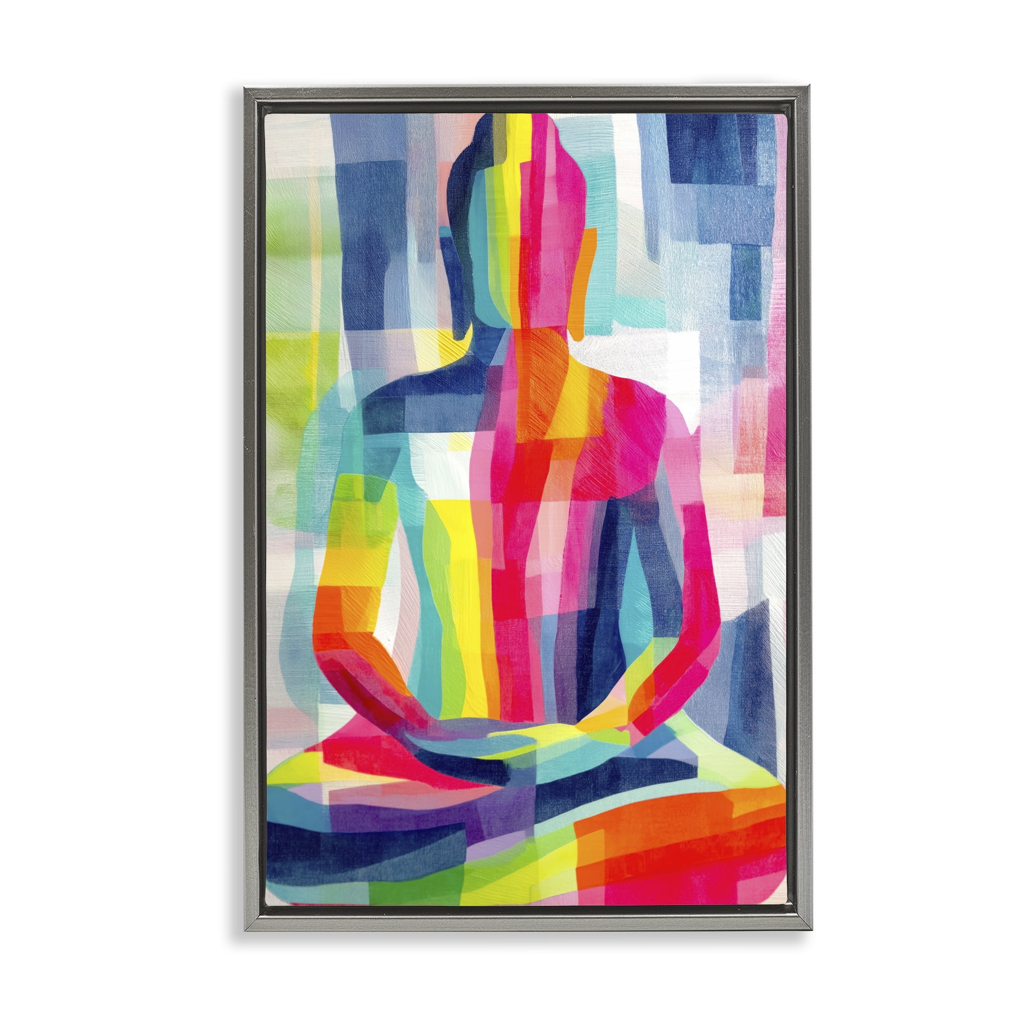 Stupell Industries Geometric Buddha In Spectrum Gray Framed Floater Canvas Wall Art, design by Chromatic Storm Studio