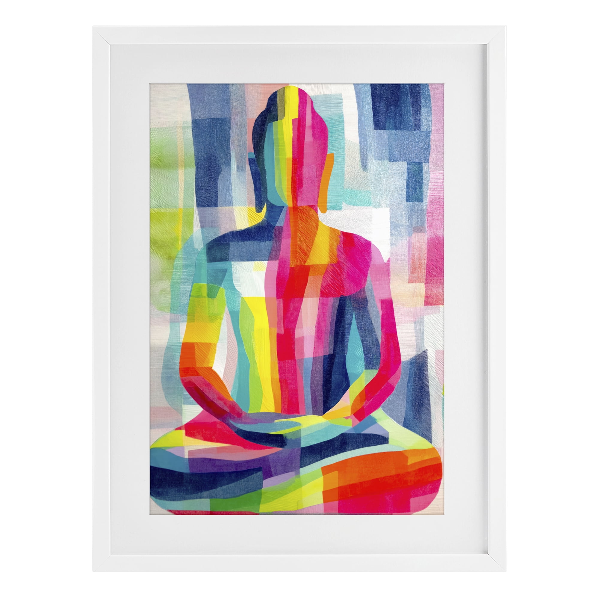 Stupell Industries Geometric Buddha In Spectrum White Framed Print Under Glass, design by Chromatic Storm Studio