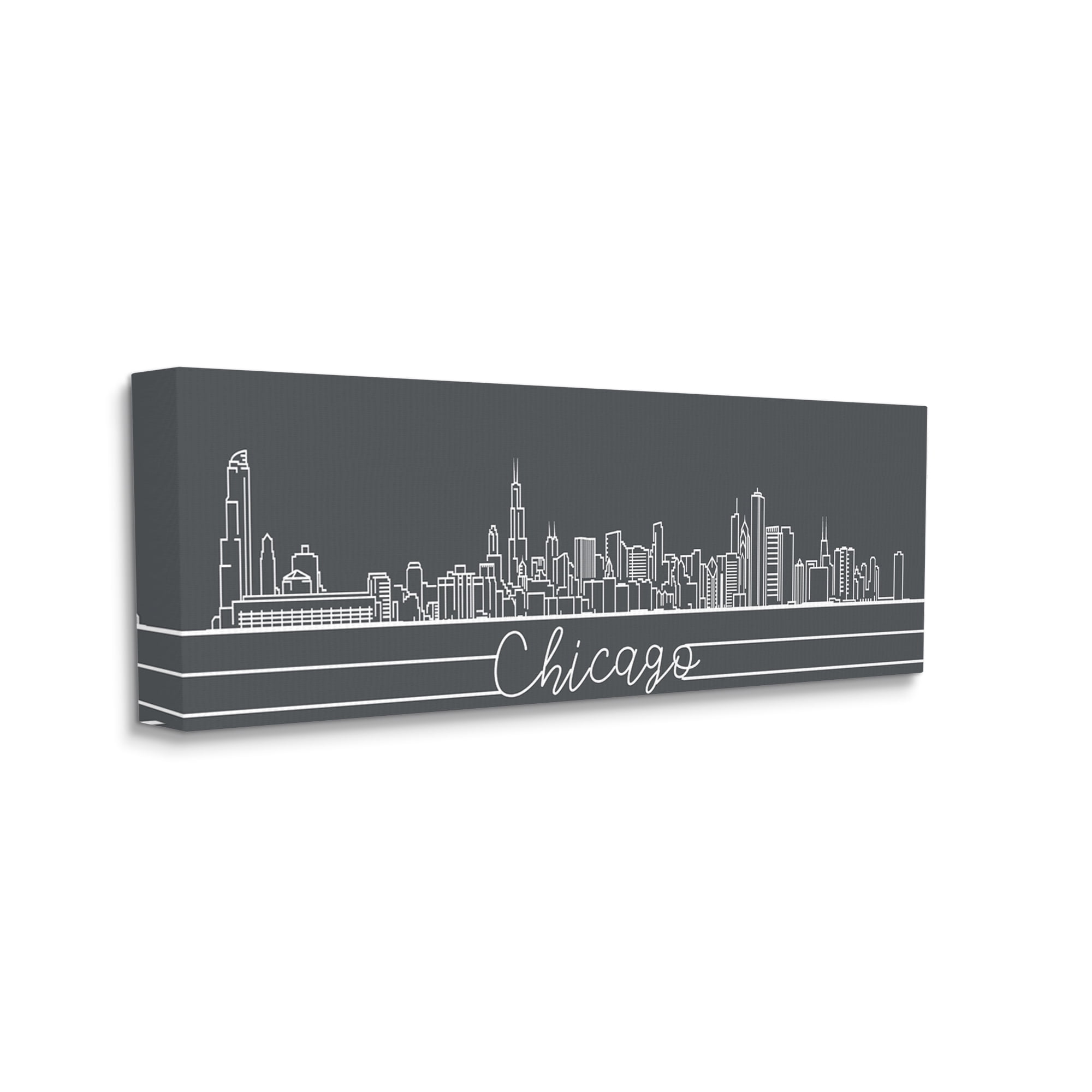 Stupell Industries Geometric Chicago Illinois Skyline Retro Architecture Town & City Painting Gallery Wrapped Canvas Art Print Wall Art, 20 x 48