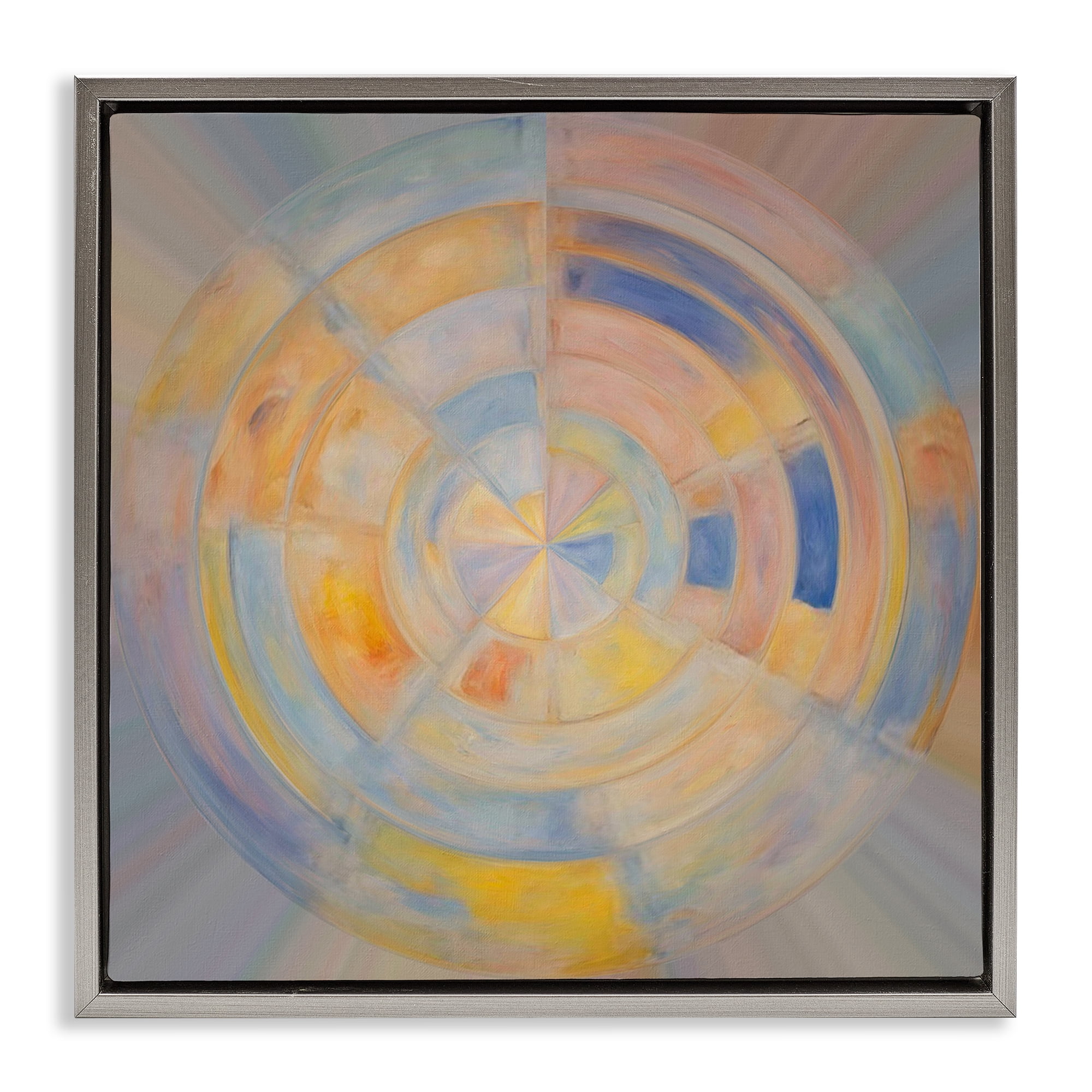 Stupell Industries Geometric Circle Out Abstract Painting Gray Floater Framed Canvas Art Print Wall Art, 18 x 18