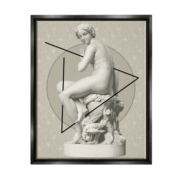 Stupell Industries Geometric Classical Statue Abstract Painting Black Floater Framed Canvas Art Print Wall Art, 17 x 21