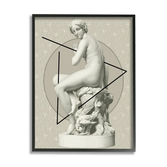 Stupell Industries Geometric Classical Statue Abstract Painting Black Framed Art Print Wall Art, 11 x 14