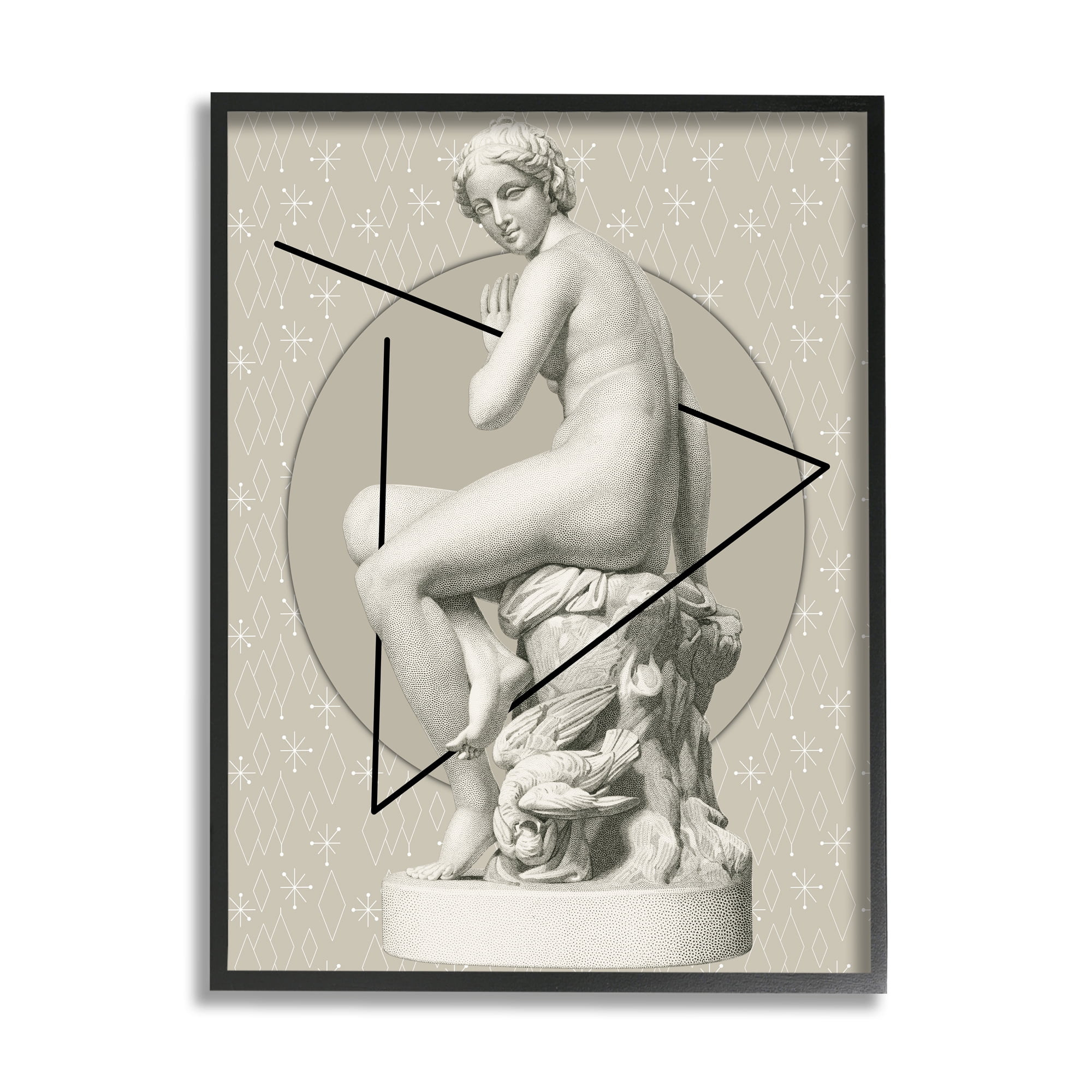 Stupell Industries Geometric Classical Statue Abstract Painting Black Framed Art Print Wall Art, 24 x 30