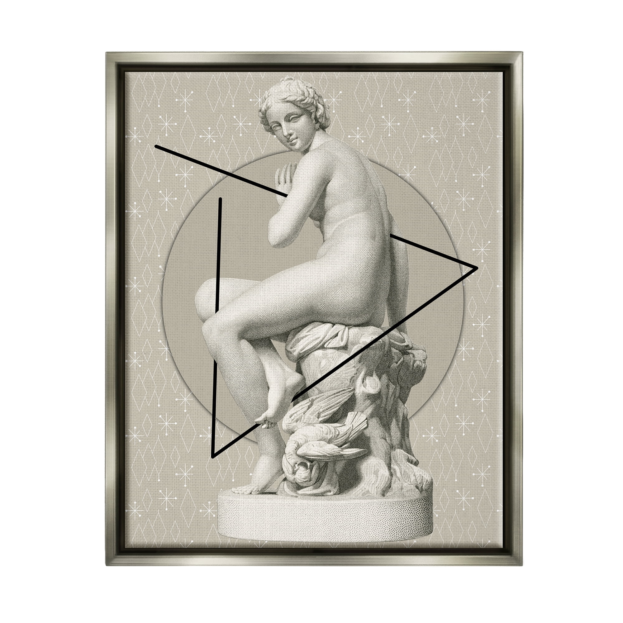 Stupell Industries Geometric Classical Statue Abstract Painting Gray Floater Framed Canvas Art Print Wall Art, 25 x 31