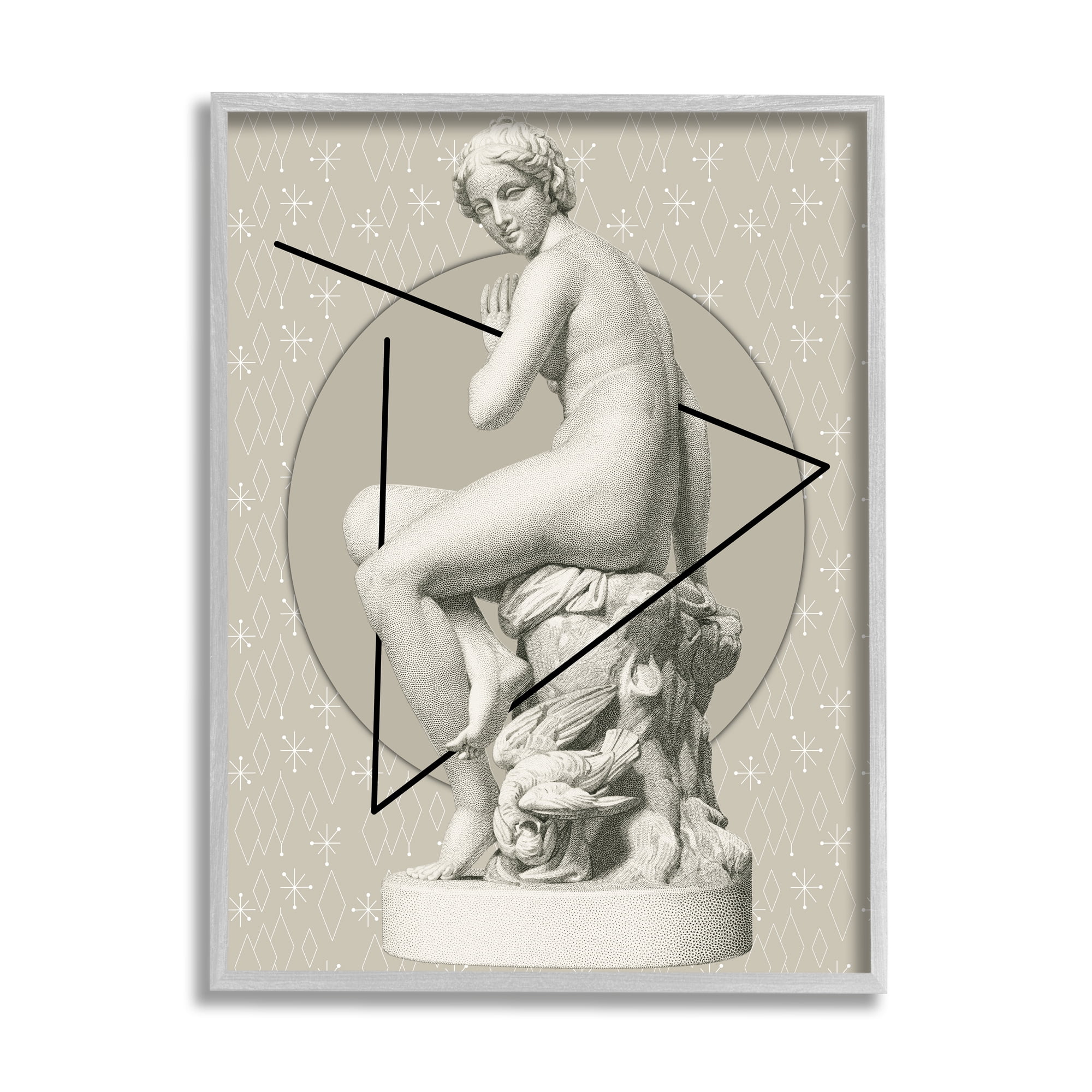 Stupell Industries Geometric Classical Statue Abstract Painting Gray Framed Art Print Wall Art, 24 x 30
