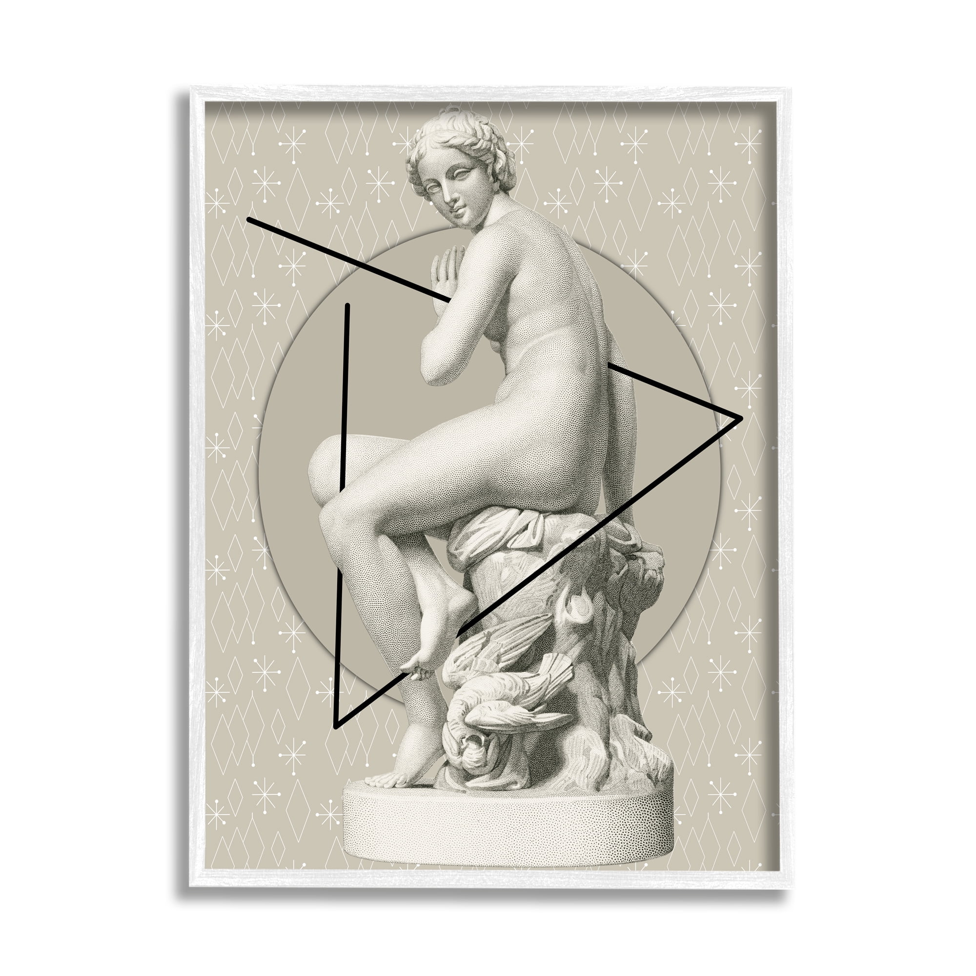 Stupell Industries Geometric Classical Statue Abstract Painting White Framed Art Print Wall Art, 16 x 20