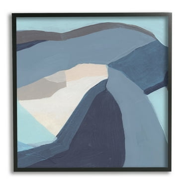 Stupell Industries Geometric Coastal Shape Arrangement Abstract Blue Grey Abstract Painting Black Framed Art Print Wall Art, 12 x 12