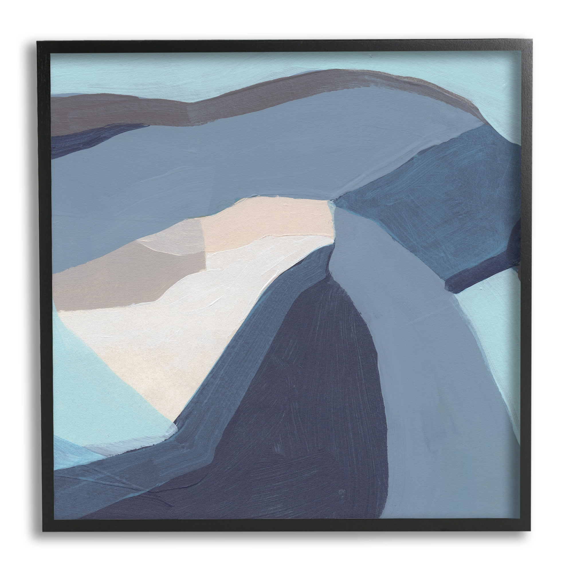 Stupell Industries Geometric Coastal Shape Arrangement Abstract Blue Grey Abstract Painting Black Framed Art Print Wall Art, 24 x 24