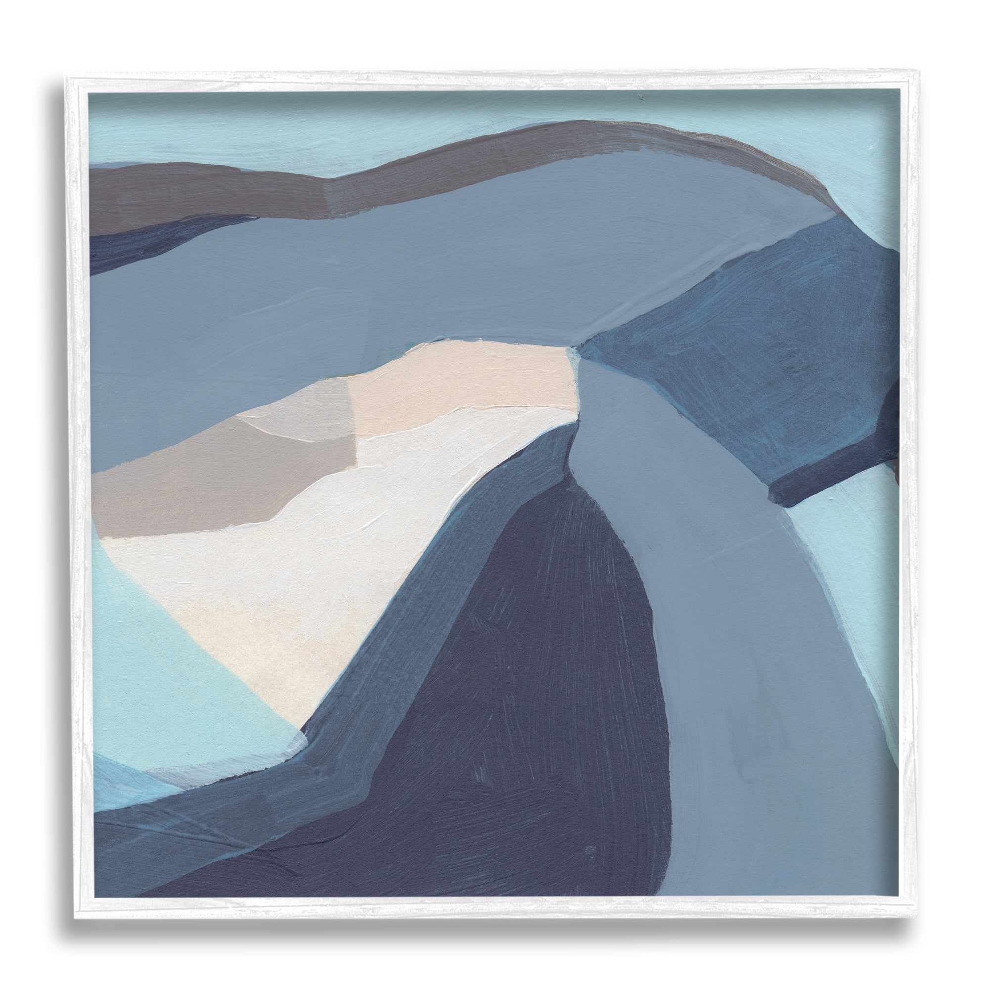Stupell Industries Geometric Coastal Shape Arrangement Abstract Blue Grey Abstract Painting White Framed Art Print Wall Art, 12 x 12