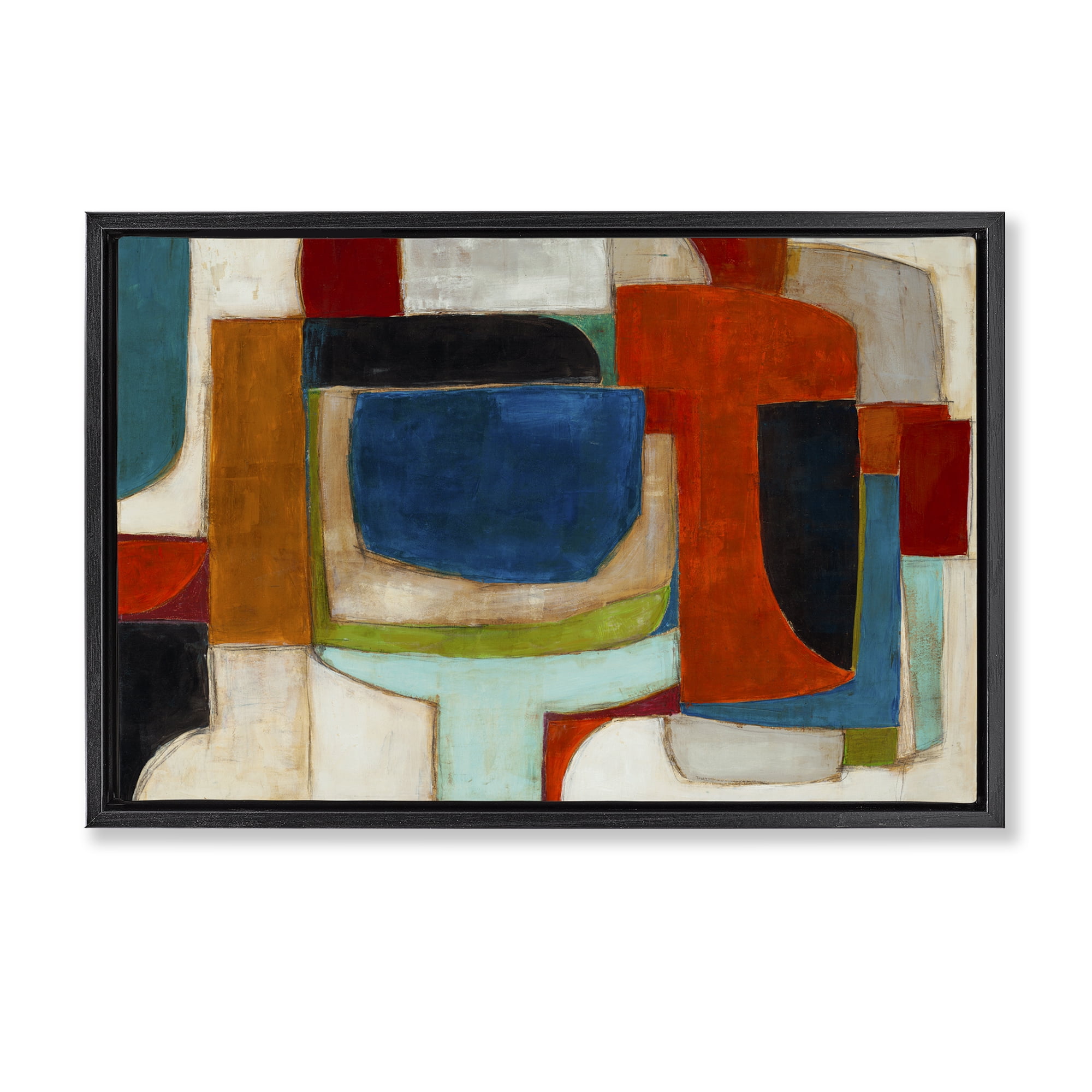 Stupell Industries Geometric Cubist Abstraction Abstract Painting Black Floater Framed Canvas Art Print Wall Art, 31 x 21
