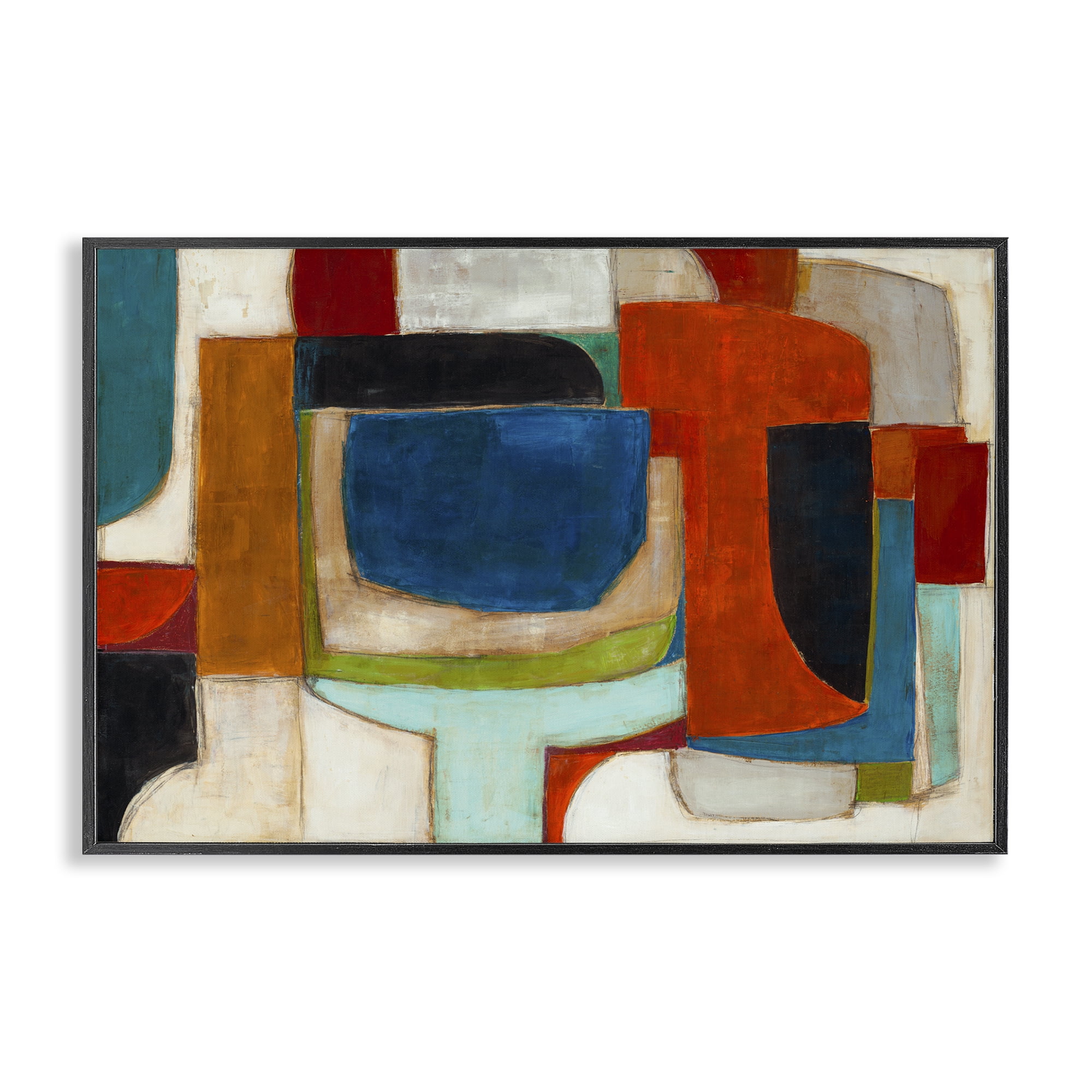 Stupell Industries Geometric Cubist Abstraction Abstract Painting Black Framed Art Print Wall Art, 24 x 16