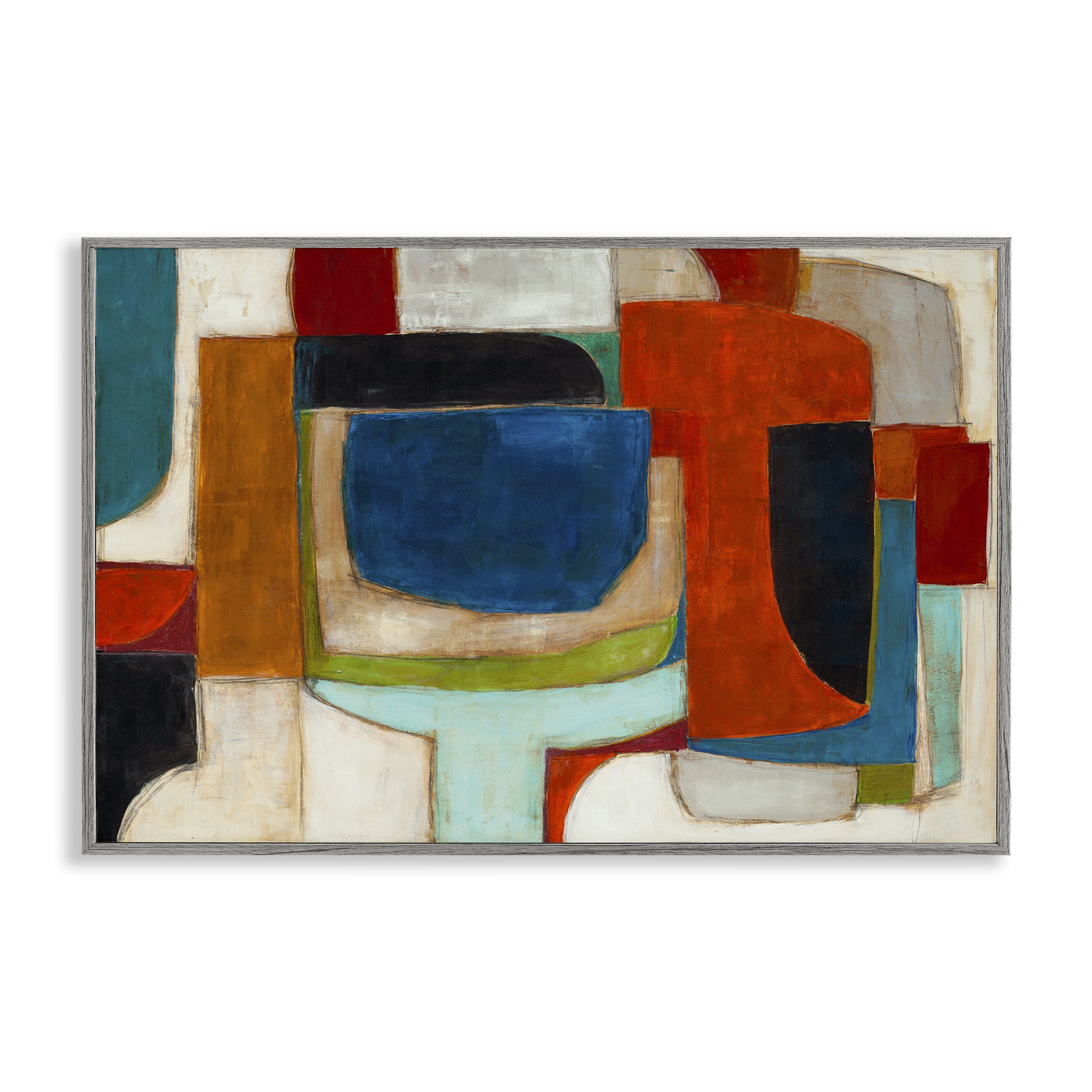 Stupell Industries Geometric Cubist Abstraction Abstract Painting Gray Framed Art Print Wall Art, 18 x 12