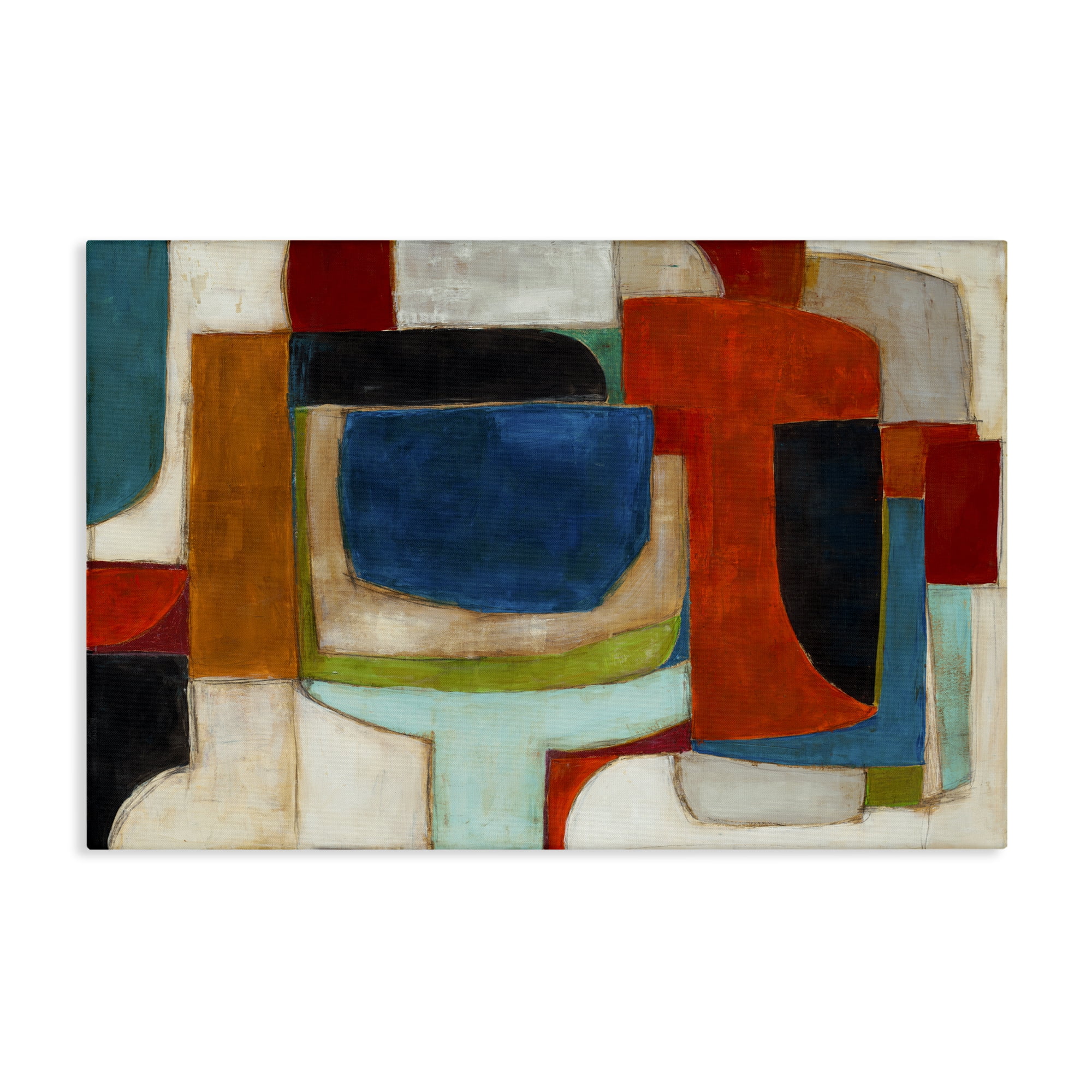 Stupell Industries Geometric Cubist Abstraction Abstract Painting Wrapped Canvas Art Print Wall Art, 36 x 24