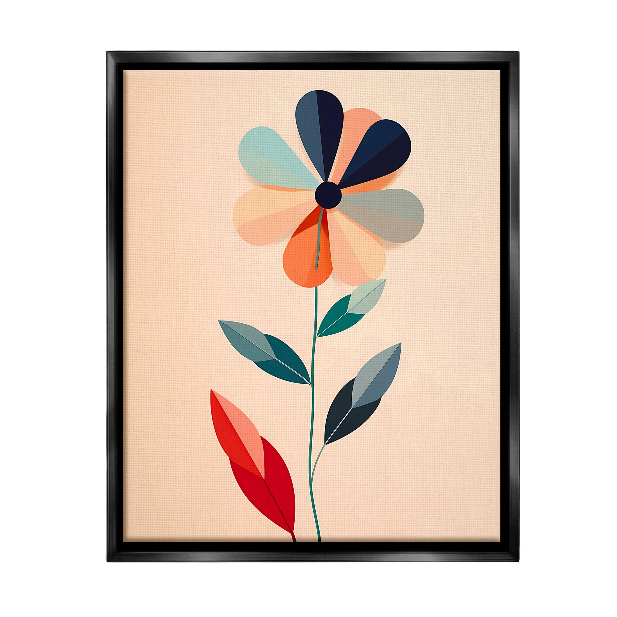 Stupell Industries Geometric Daisy Flower Botanical & Floral Painting Black Floater Framed Canvas Art Print Wall Art, 25 x 31