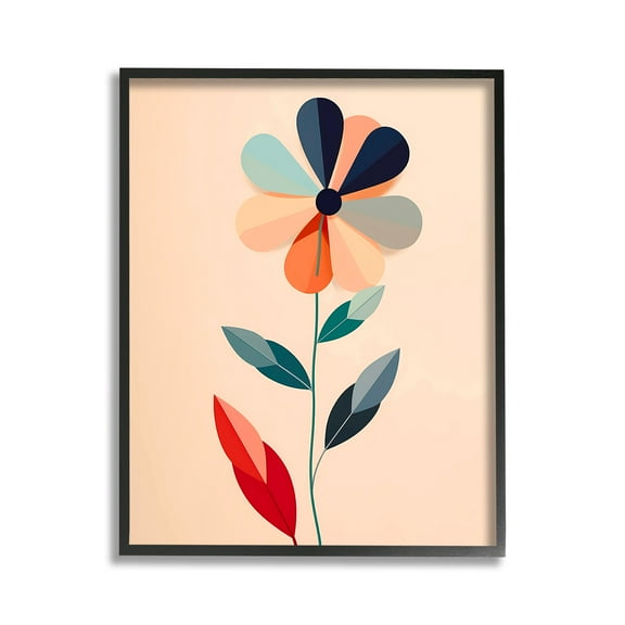 Stupell Industries Geometric Daisy Flower Botanical & Floral Painting Black Framed Art Print Wall Art, 11 x 14