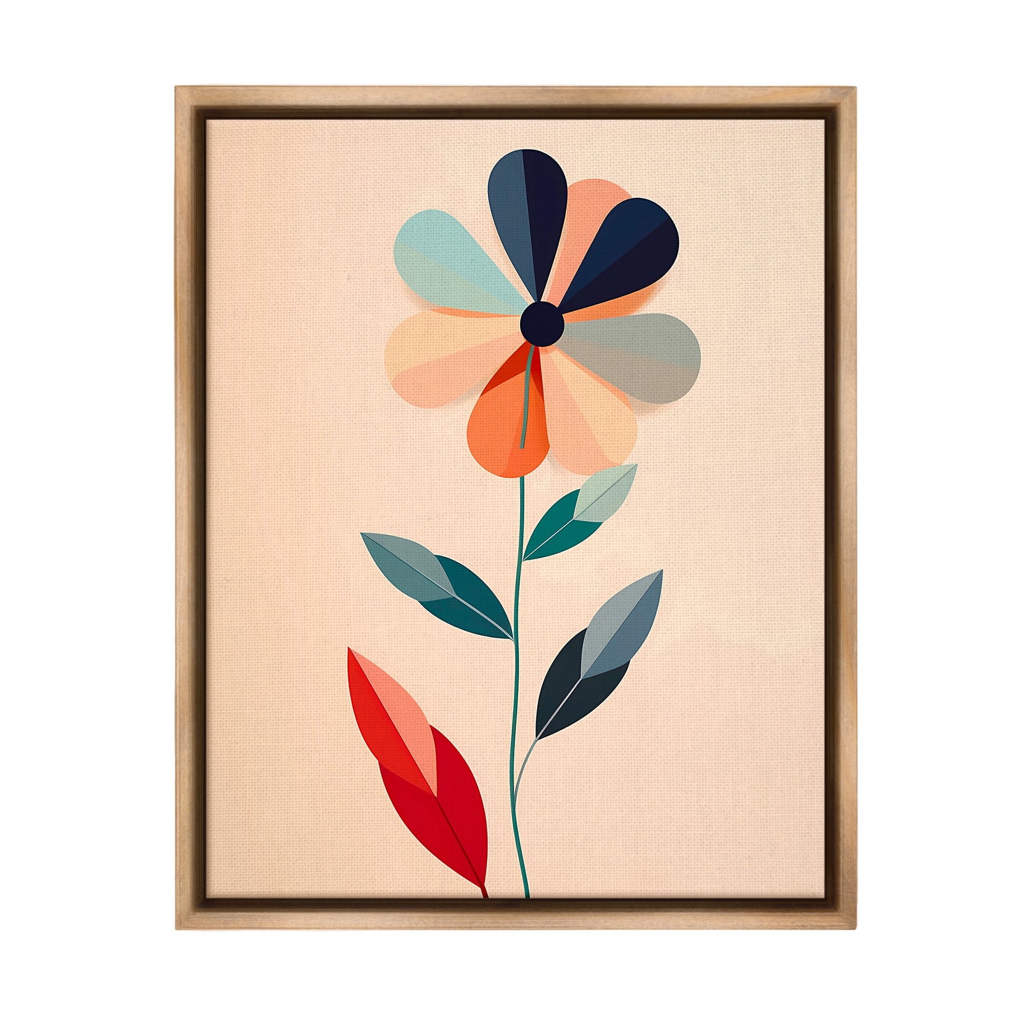 Stupell Industries Geometric Daisy Flower Botanical & Floral Painting Brown Floater Framed Canvas Art Print Wall Art, 17 x 21