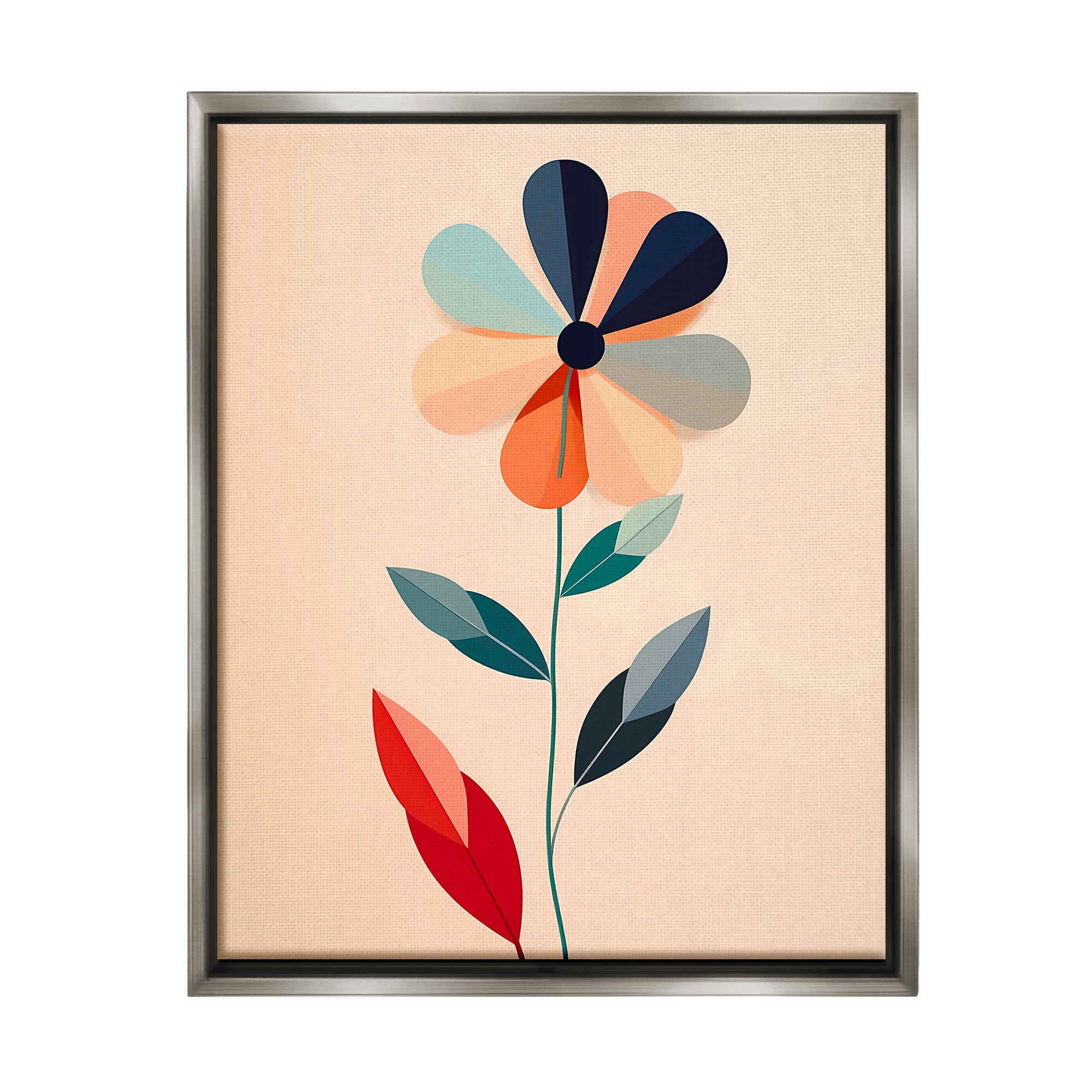 Stupell Industries Geometric Daisy Flower Botanical & Floral Painting Gray Floater Framed Canvas Art Print Wall Art, 25 x 31