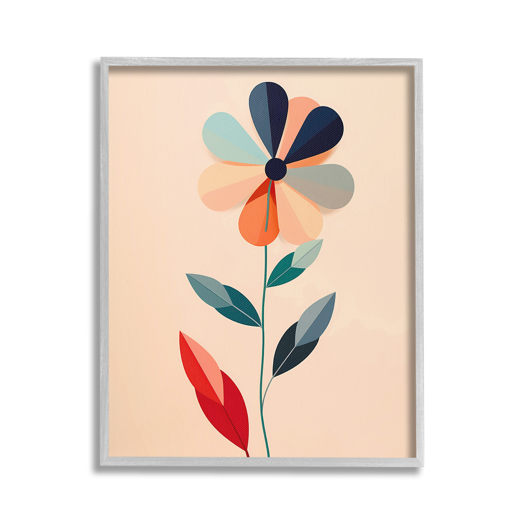 Stupell Industries Geometric Daisy Flower Botanical & Floral Painting Gray Framed Art Print Wall Art, 24 x 30