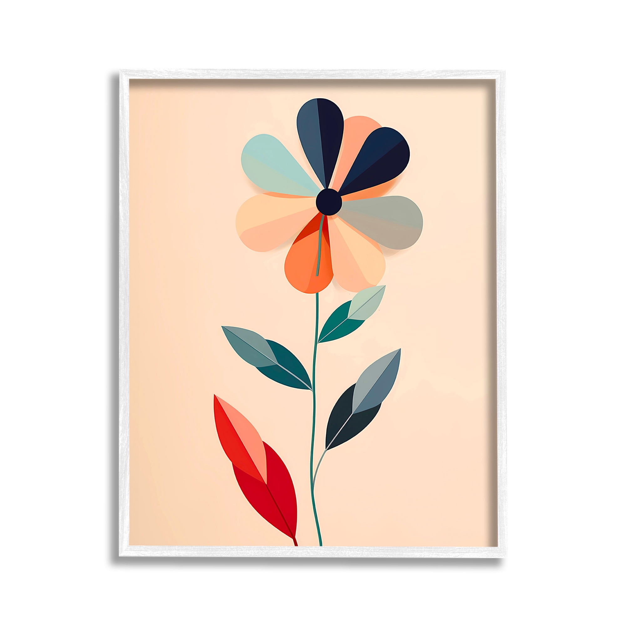 Stupell Industries Geometric Daisy Flower Botanical & Floral Painting White Framed Art Print Wall Art, 11 x 14