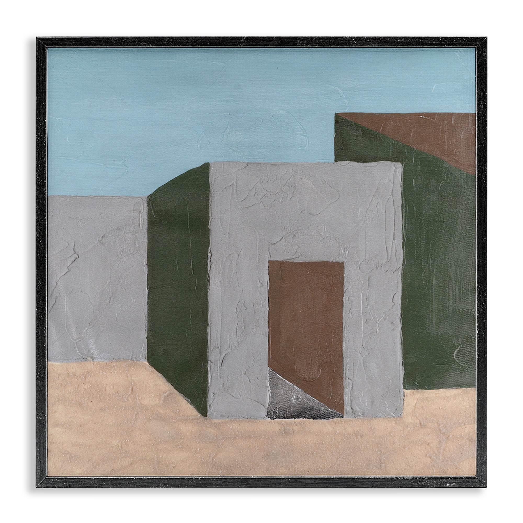 Stupell Industries Geometric Desert House Buildings & Architecture Painting Black Framed Art Print Wall Art, 24 x 24