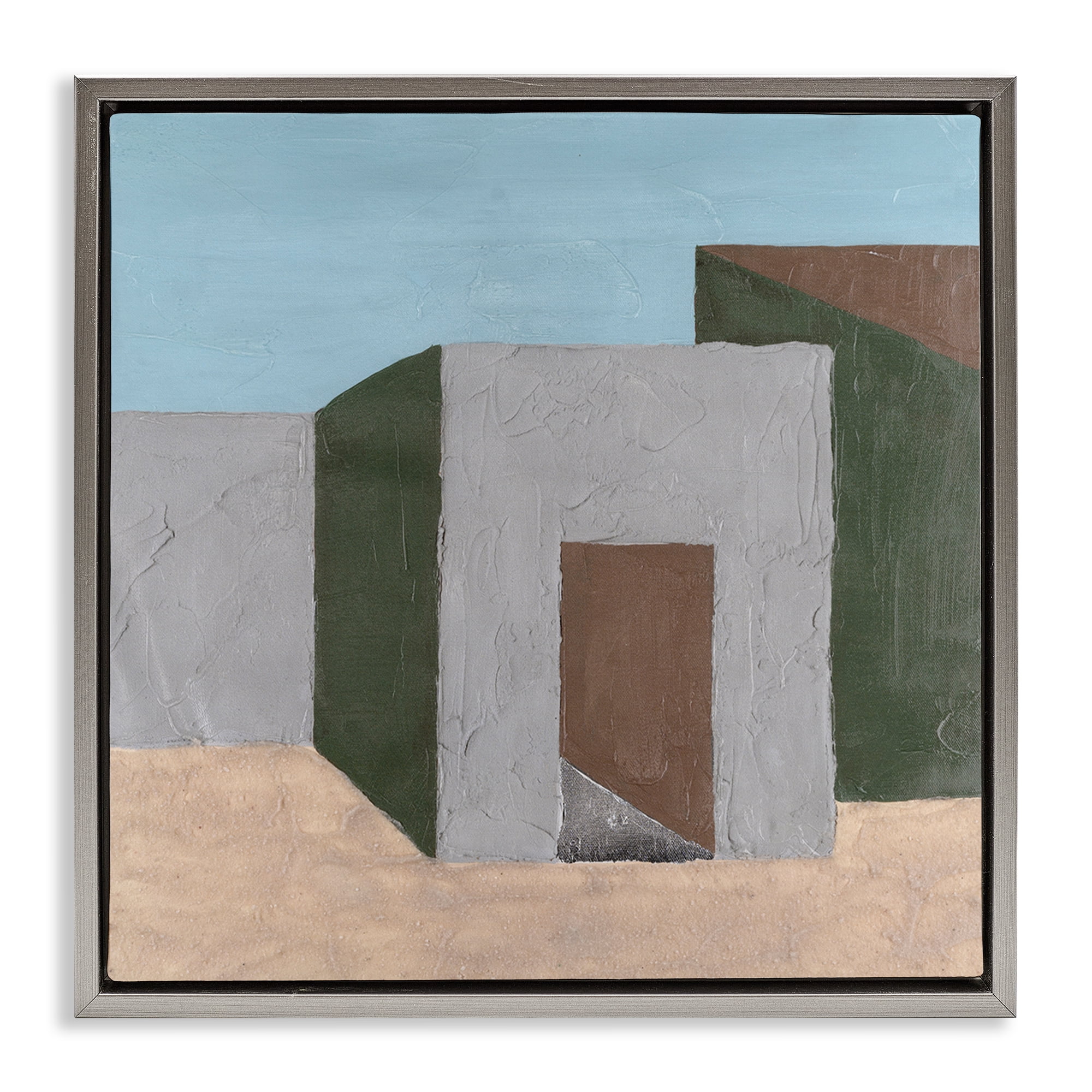 Stupell Industries Geometric Desert House Buildings & Architecture Painting Gray Floater Framed Canvas Art Print Wall Art, 18 x 18