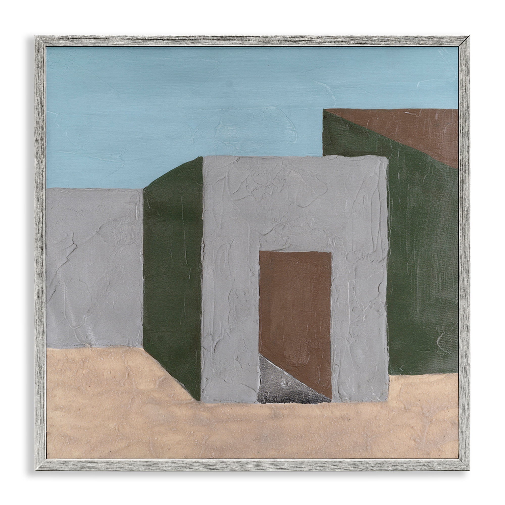 Stupell Industries Geometric Desert House Buildings & Architecture Painting Gray Framed Art Print Wall Art, 24 x 24